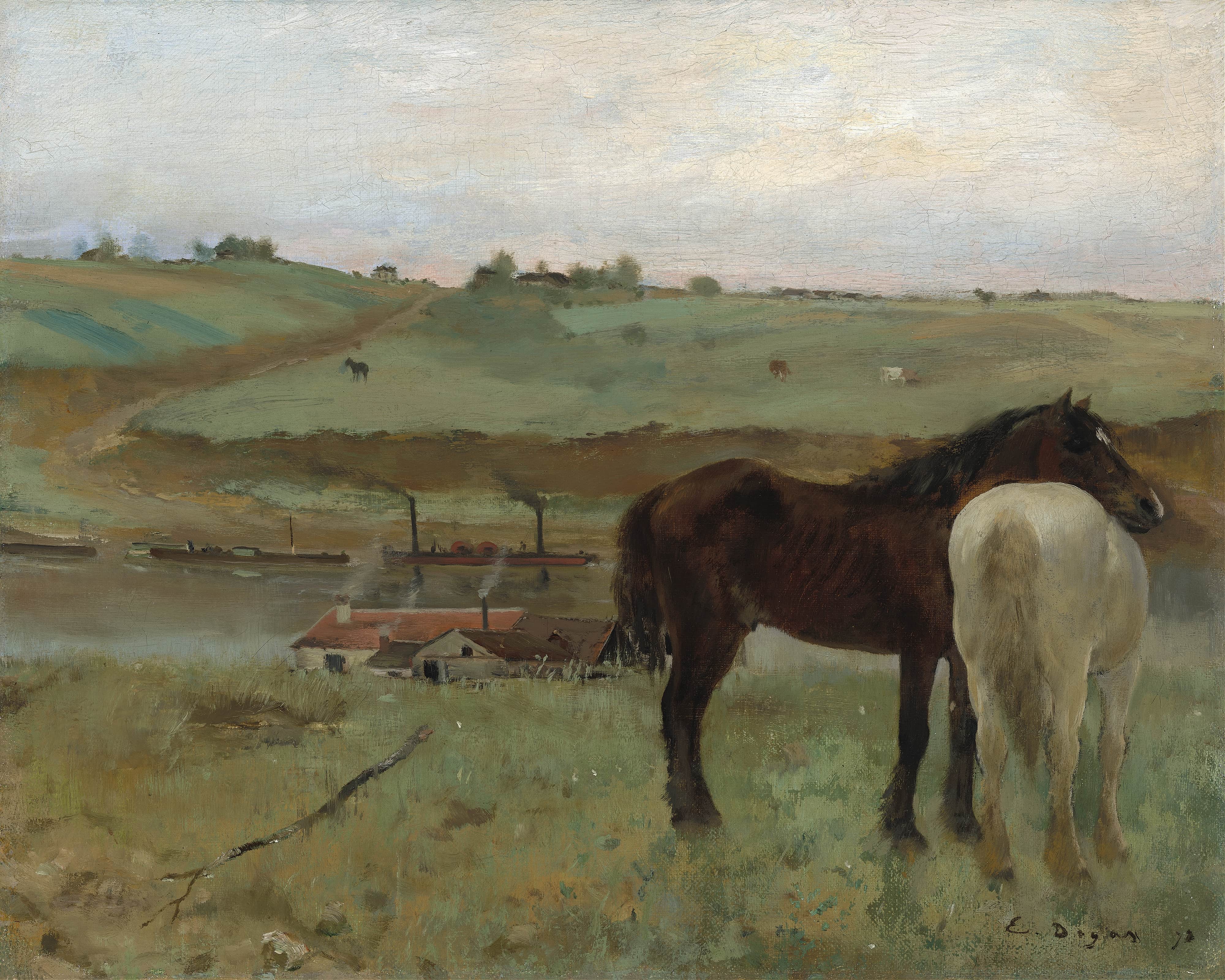 《草地上的马》（Horses in a Meadow）｜埃德加·德加 Edgar Degas｜1871
