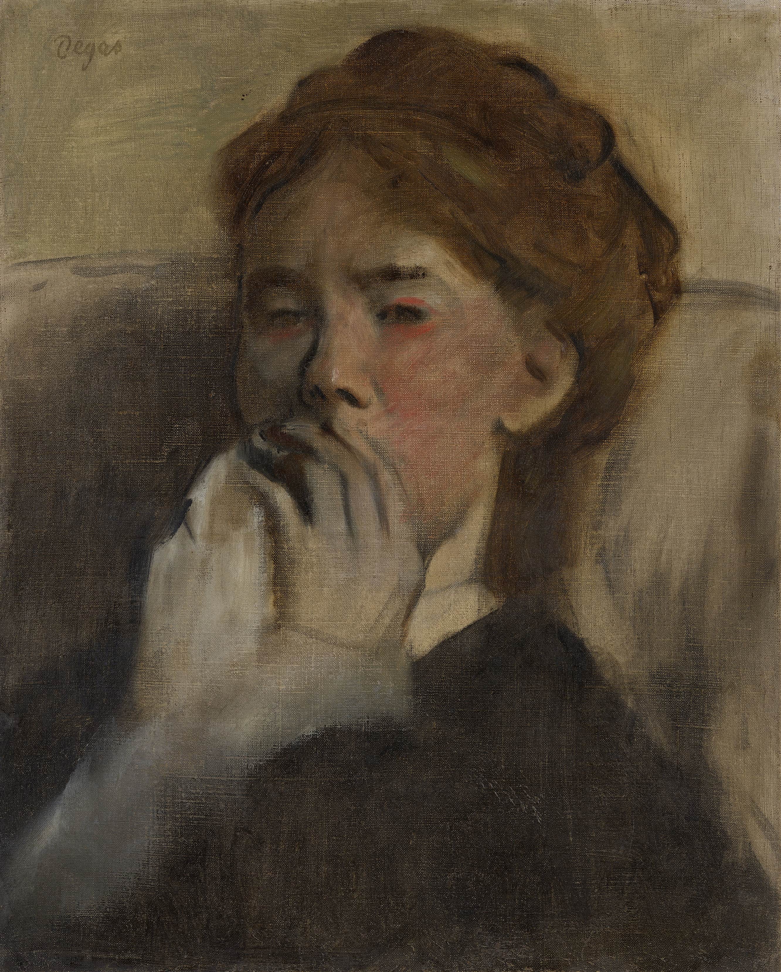 《用手捂住嘴的年轻女子》（Young Woman with Her Hand over Her Mouth）｜埃德加·德加 Edgar Degas｜约 1875