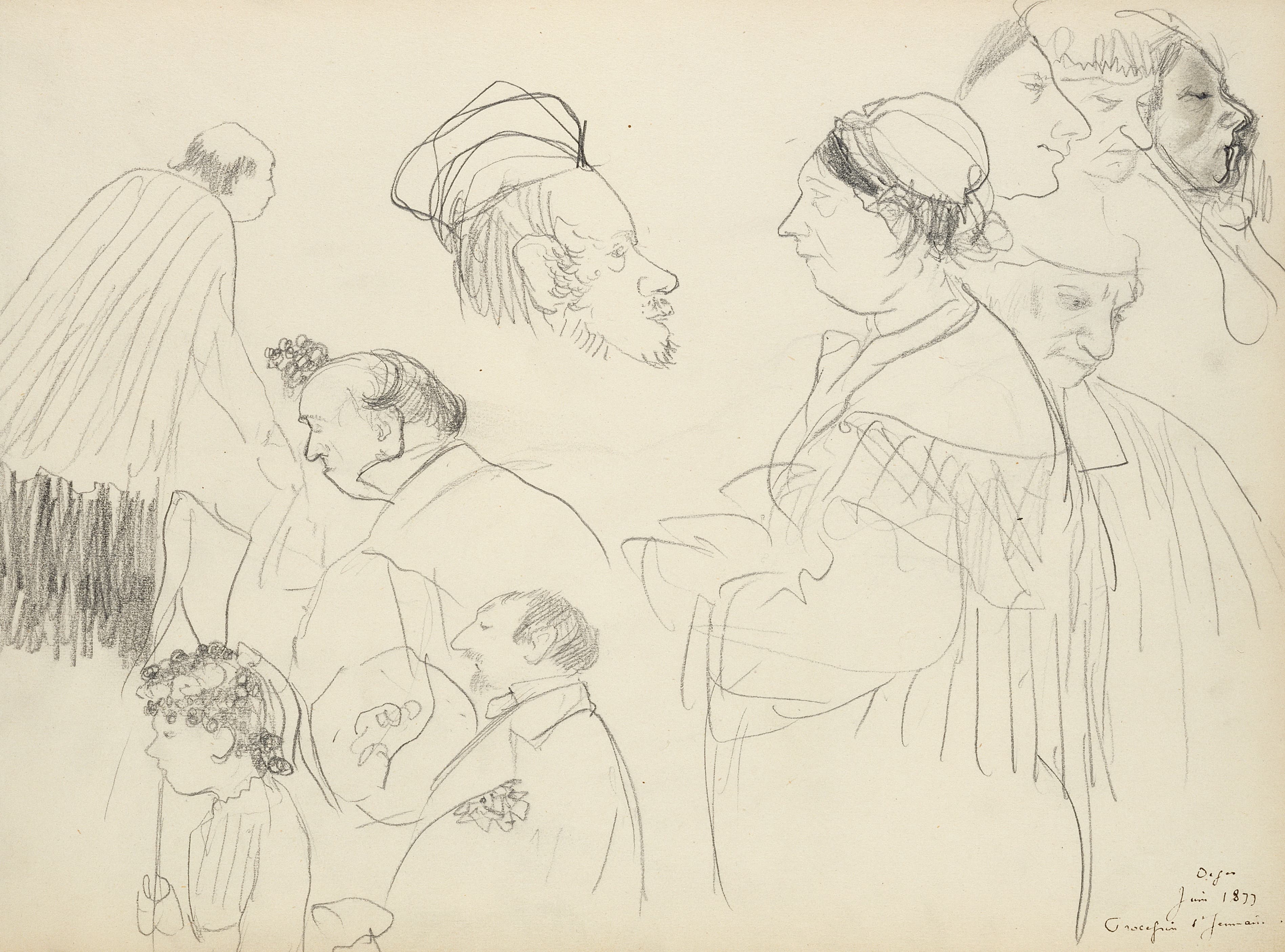 《葬礼上的人物草图》（Sketches of Figures at a Funeral）｜埃德加·德加 Edgar Degas｜1877