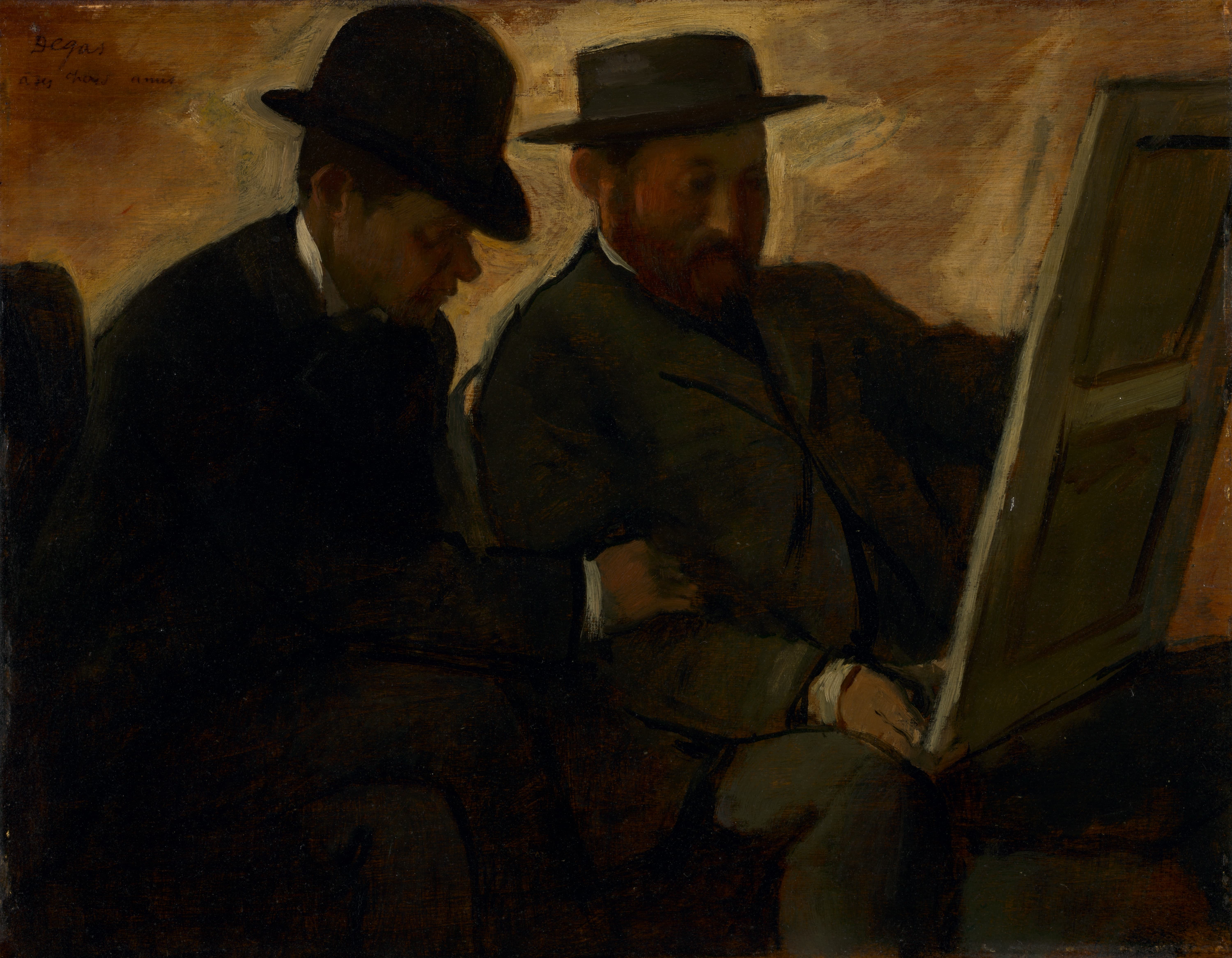 《保罗·拉方德和阿尔方斯·切尔菲尔斯正在检查一幅画》（Paul Lafond and Alphonse Cherfils Examining a Painting）｜埃德加·德加 Edgar Degas｜约. 1878–1880