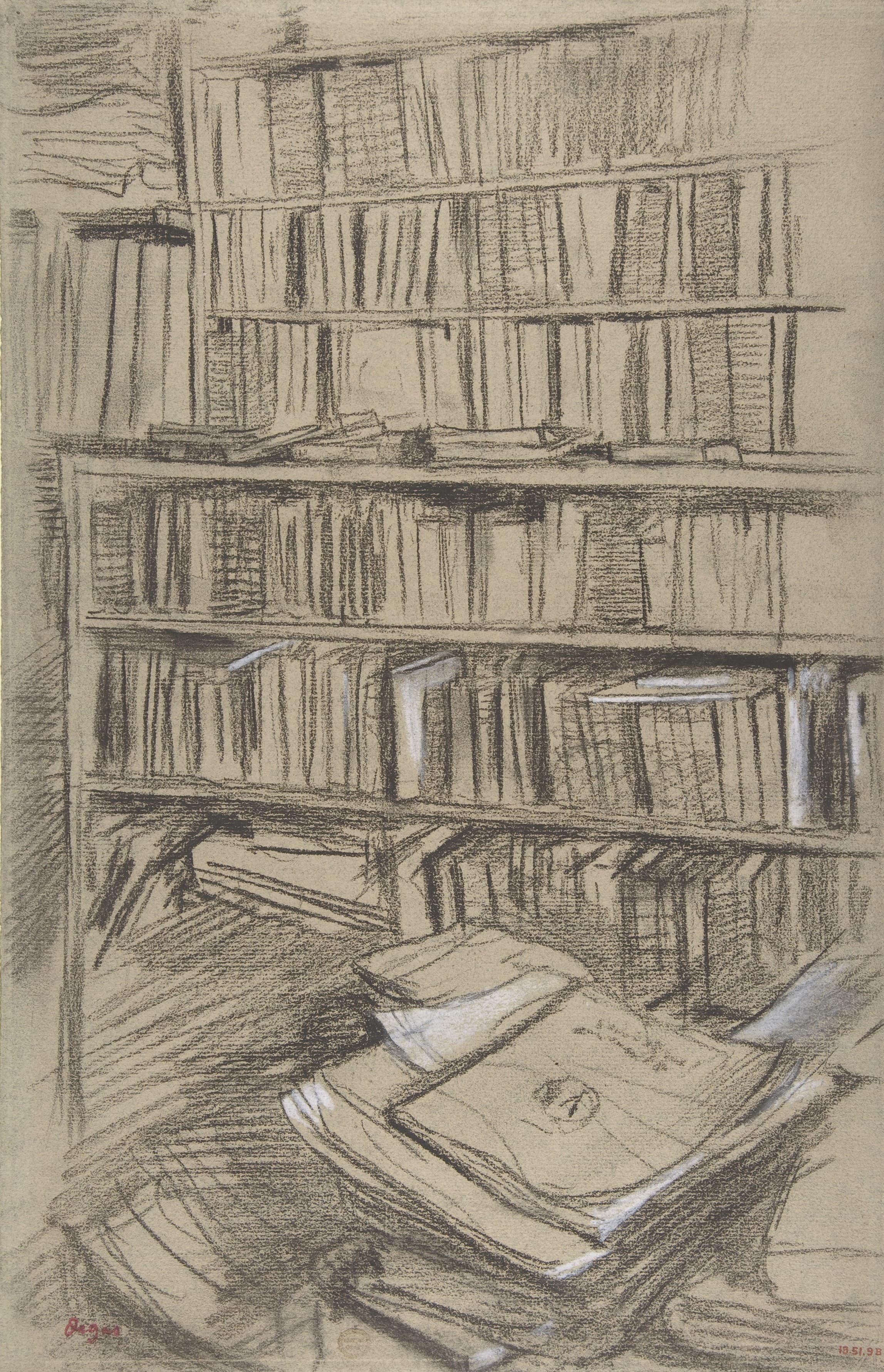 《书架，《埃德蒙·杜兰蒂》研究》（Bookshelves, Study for ‘Edmond Duranty'）｜埃德加·德加 Edgar Degas｜1879