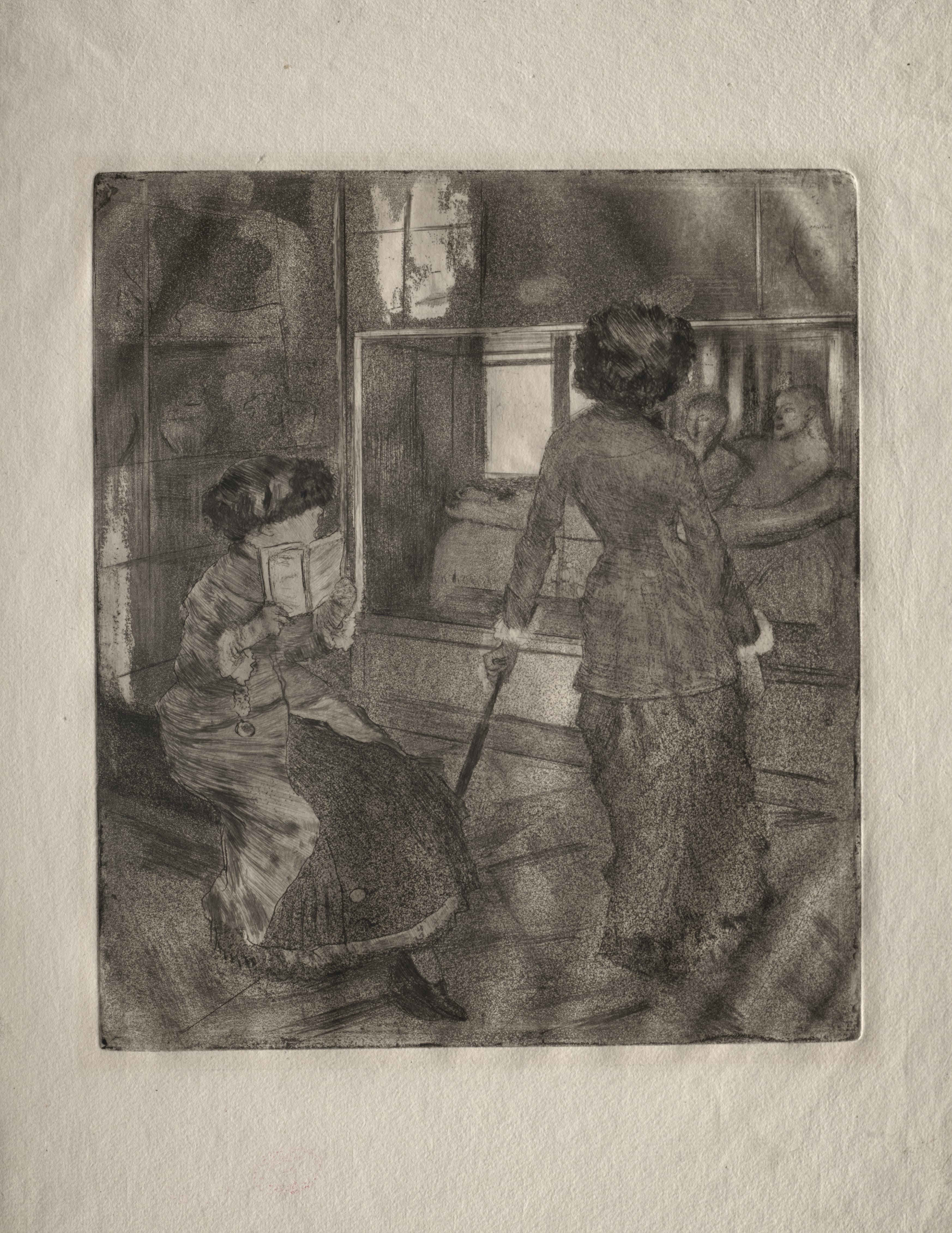 《玛丽·卡萨特在卢浮宫；伊特鲁里亚画廊》（Mary Cassatt at the Louvre; The Etruscan Gallery）｜埃德加·德加 Edgar Degas｜1879–80
