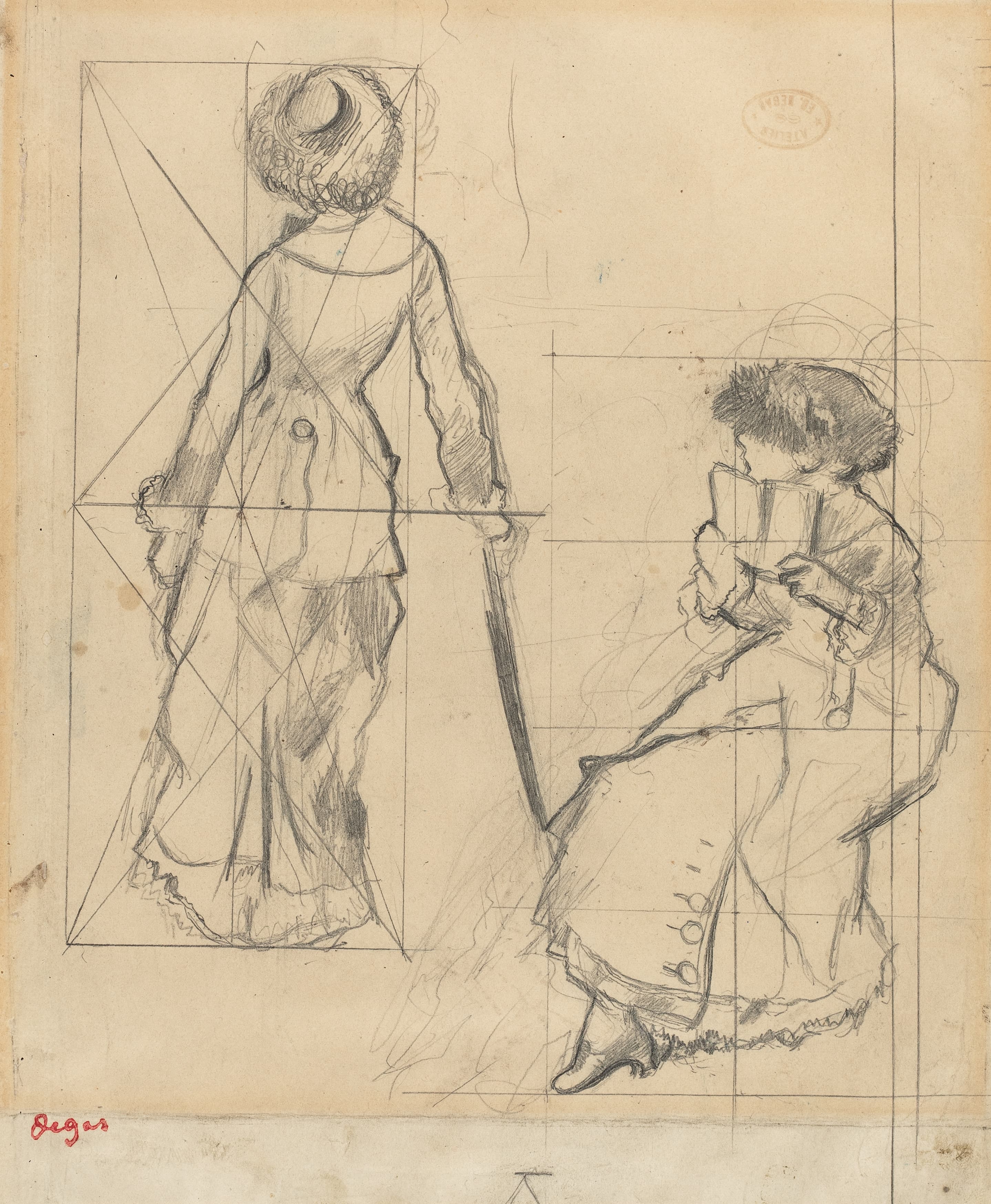 《《卢浮宫的玛丽·卡萨特》习作（右页）》（Study for ‘Mary Cassatt at the Louvre' (recto)）｜埃德加·德加 Edgar Degas｜约. 1879