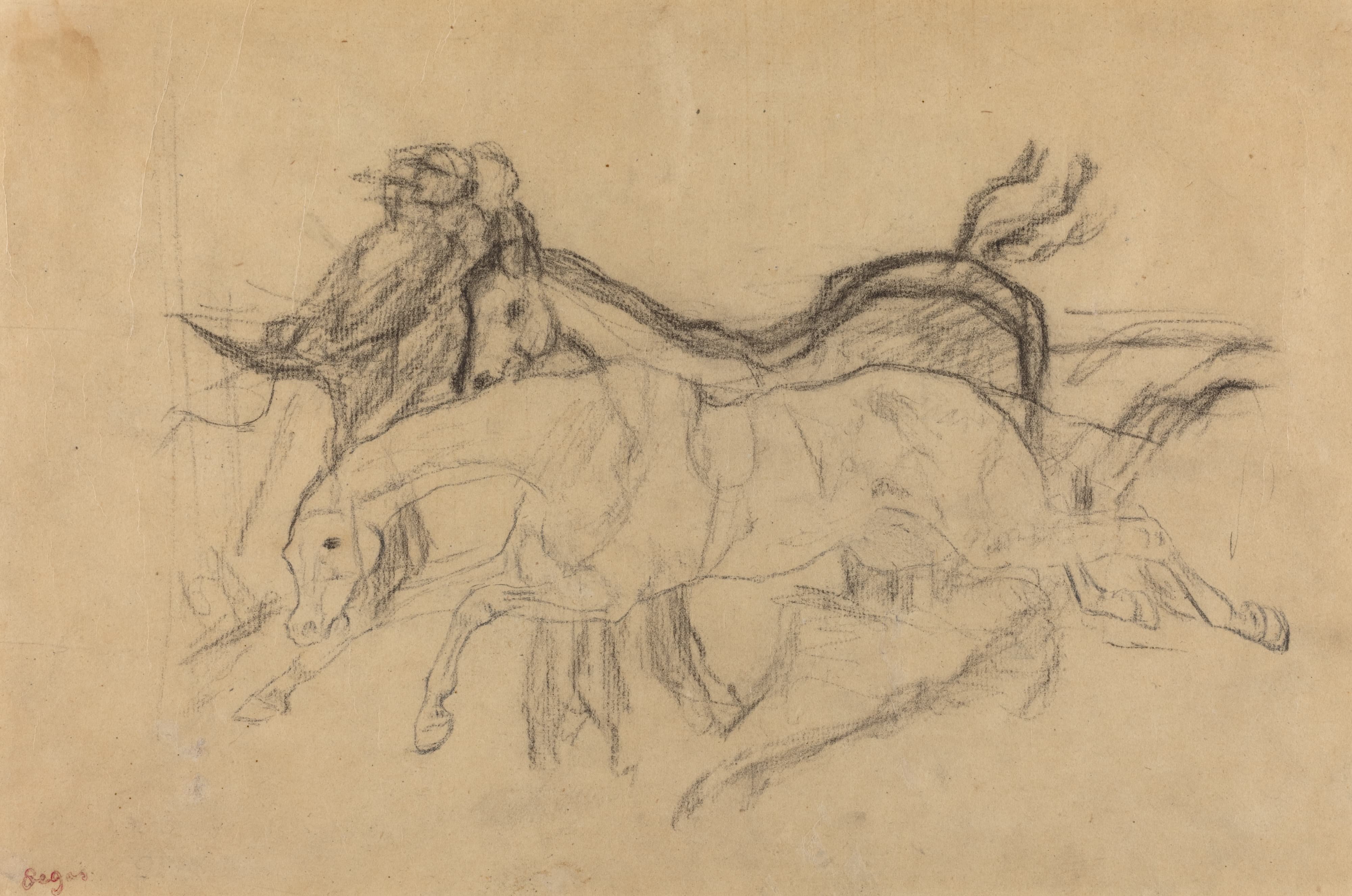 《赛马（研究《障碍赛马场——倒下的骑师》）》（Racehorses (study for ‘Scene from the Steeplechase – The Fallen Jockey')）｜埃德加·德加 Edgar Degas｜约. 1881