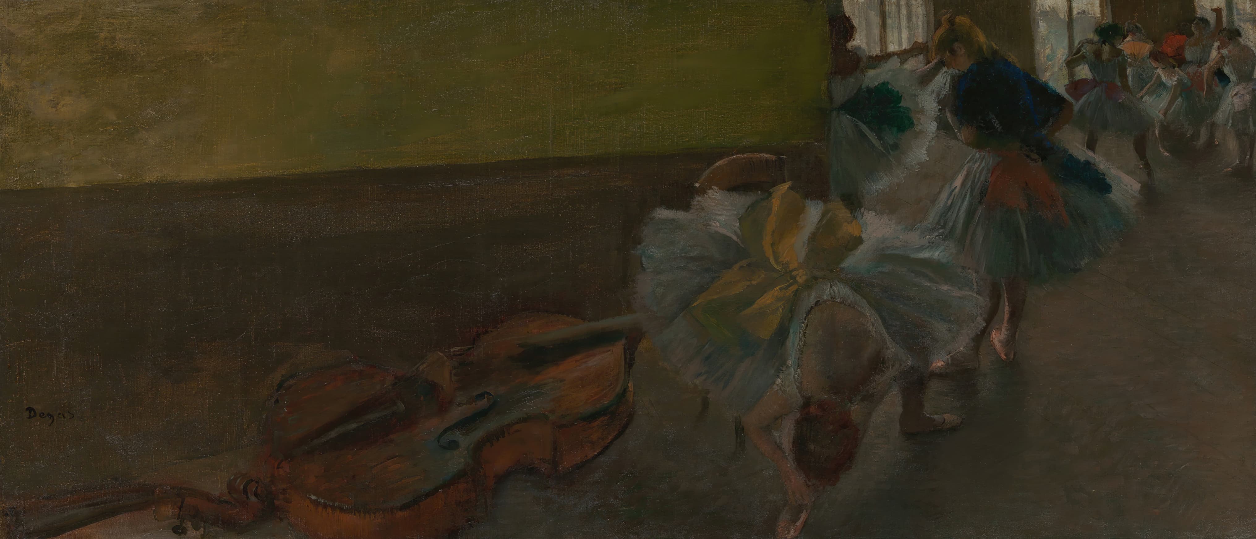 《排练室里的舞者与低音提琴》（Dancers in the Rehearsal Room with a Double Bass）｜埃德加·德加 Edgar Degas｜约 1882–85