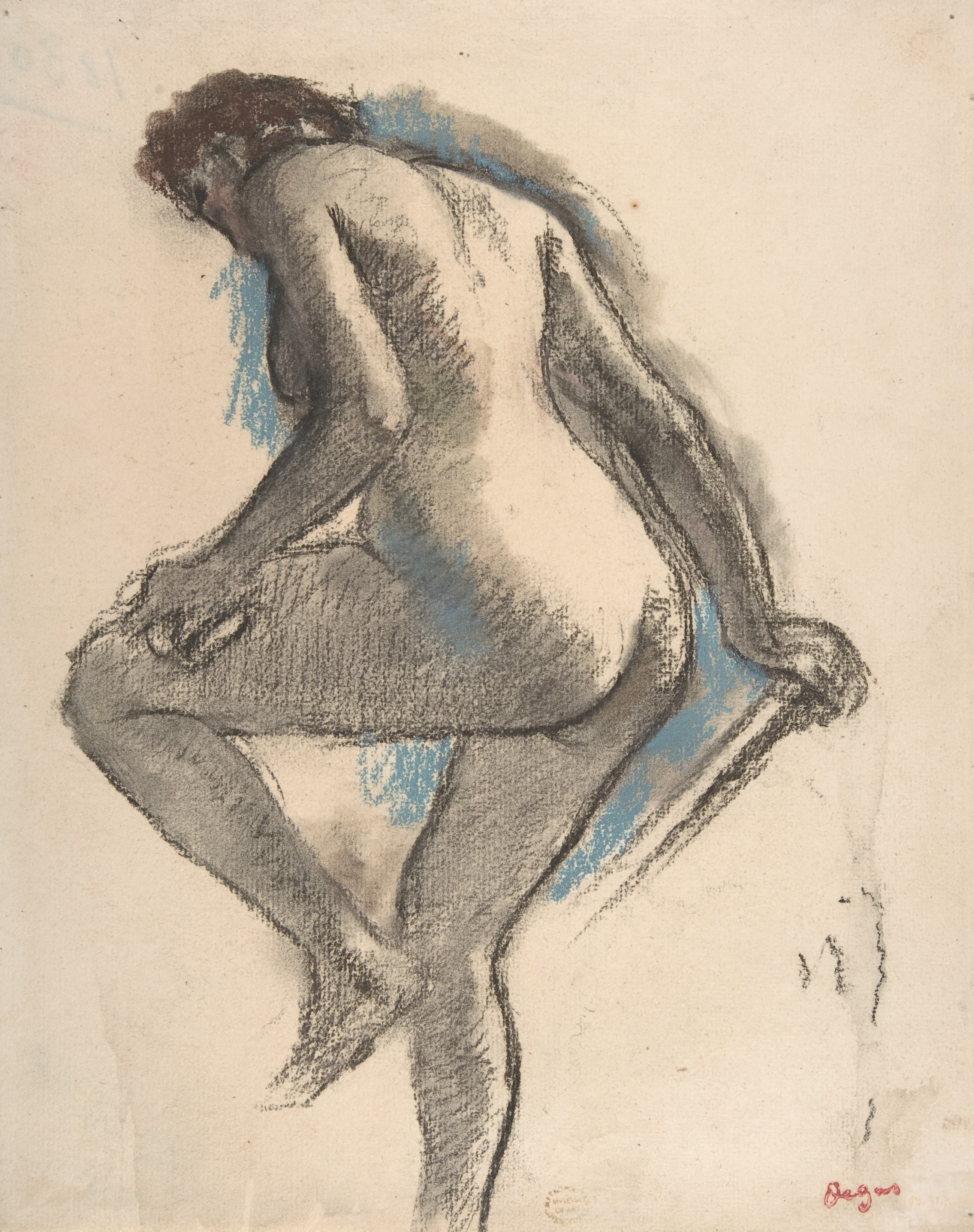 《沐浴者用海绵擦膝盖》（Bather Sponging Her Knee）｜埃德加·德加 Edgar Degas｜约 1883–84