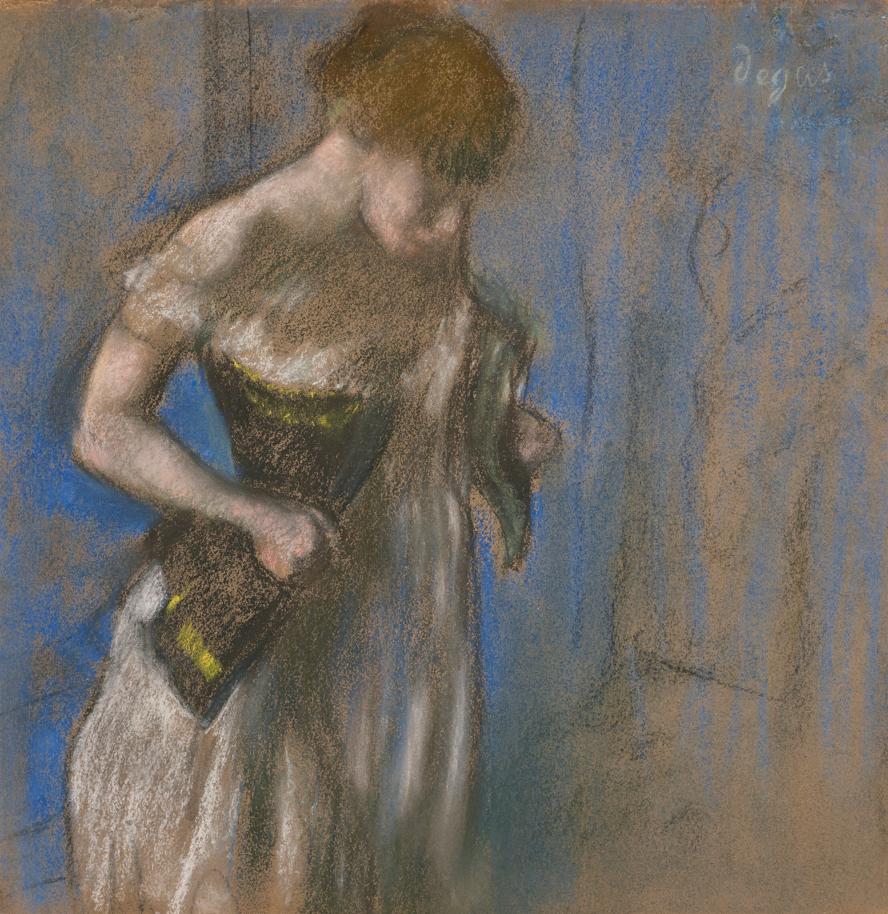 《女人穿上她的紧身胸衣》（Woman putting on her corset）｜埃德加·德加 Edgar Degas｜约 1883