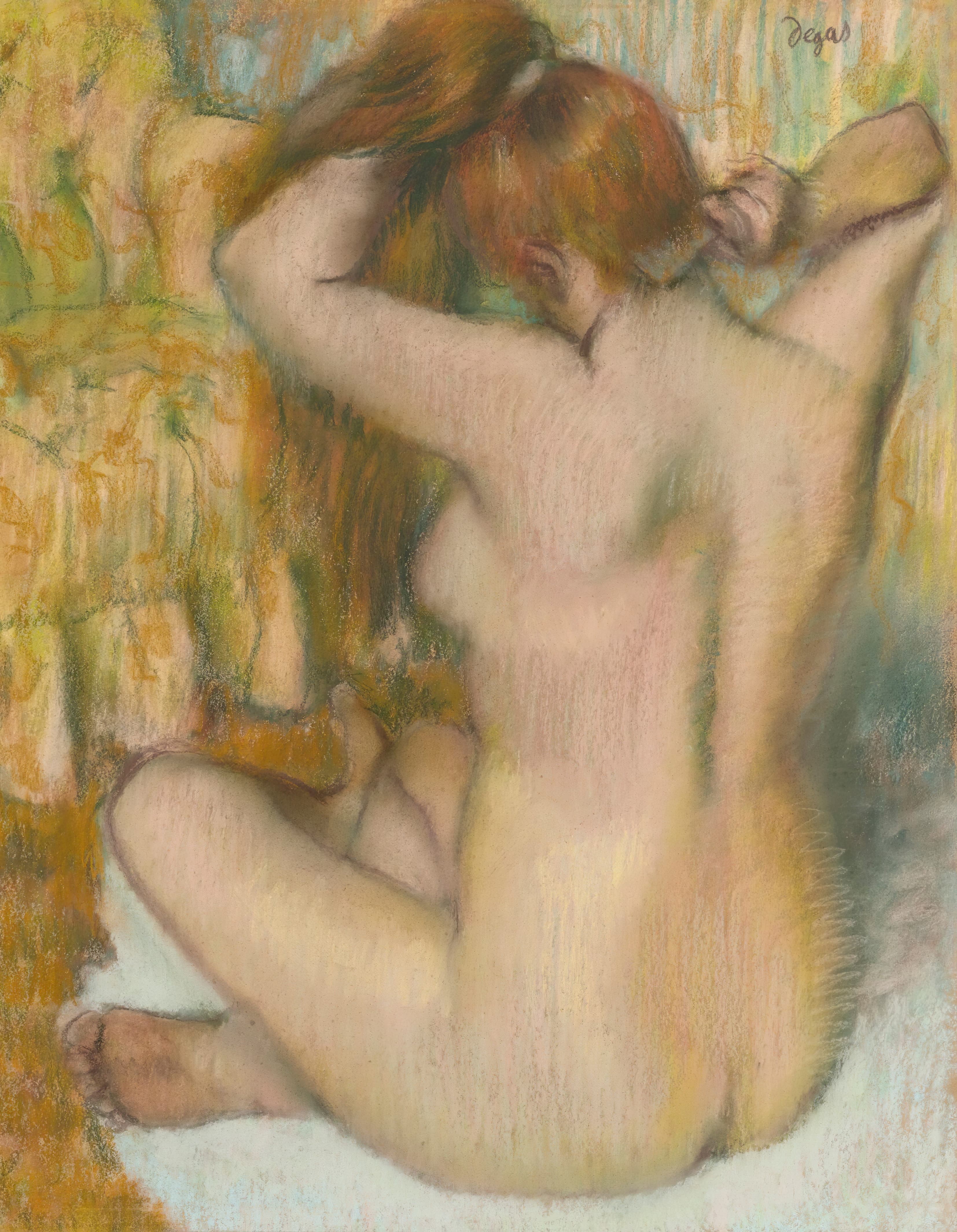 《裸体女人，从后面，梳理她的头发（女人梳理她的头发）》（Naked woman, from behind, combing her hair (woman combing her hair)）｜埃德加·德加 Edgar Degas｜约 1886–1888.