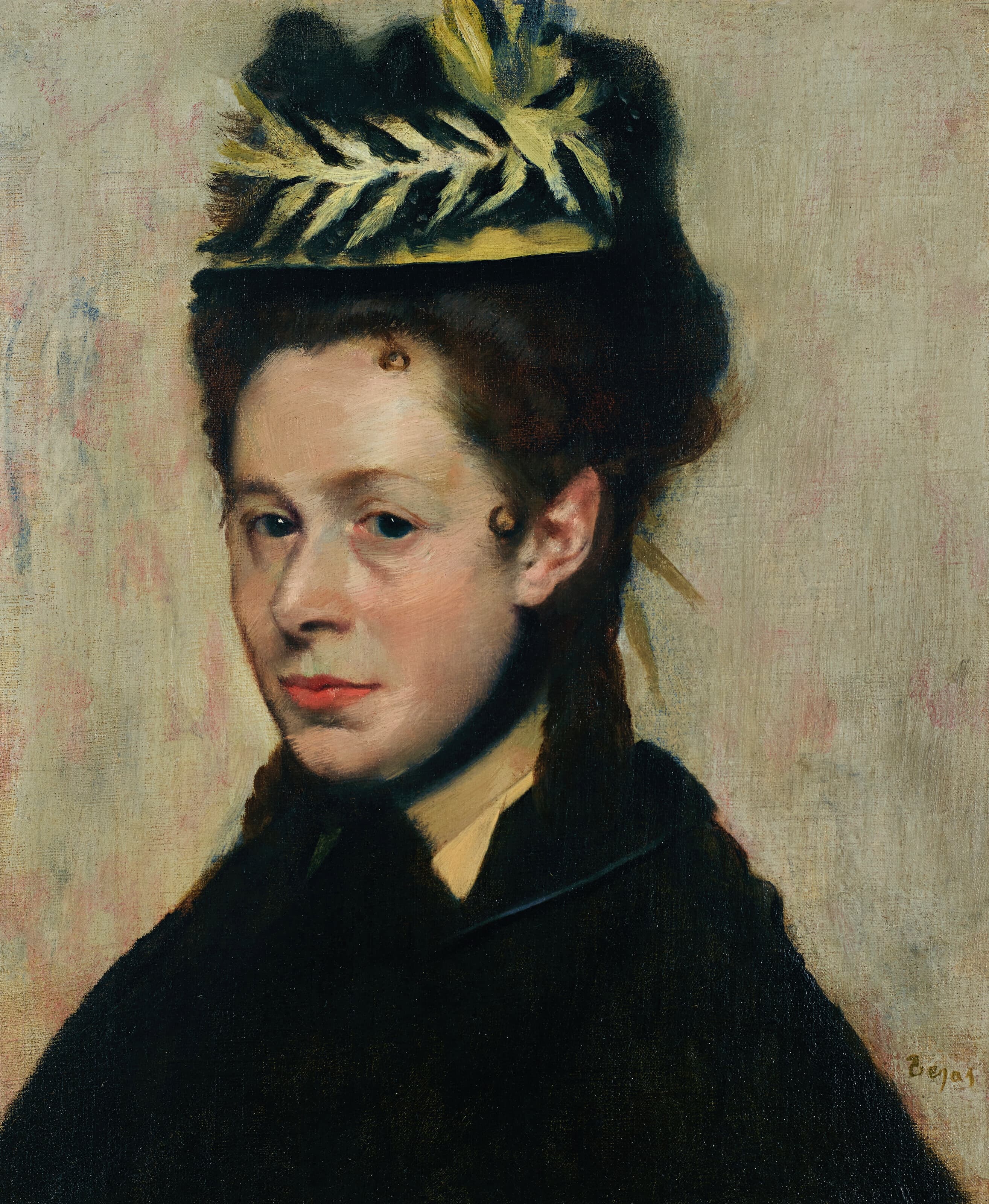 《戴着羽毛帽子的女人半身像》（Bust of woman with feathered hat）｜埃德加·德加 Edgar Degas｜约 1887