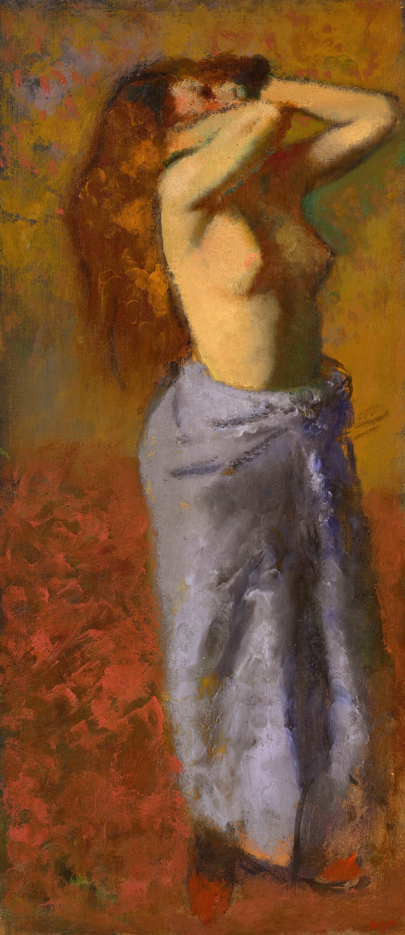 《穿着蓝色浴袍、躯干裸露的女人》（Woman in blue bathrobe with her torso uncovered）｜埃德加·德加 Edgar Degas｜约 1887–1890