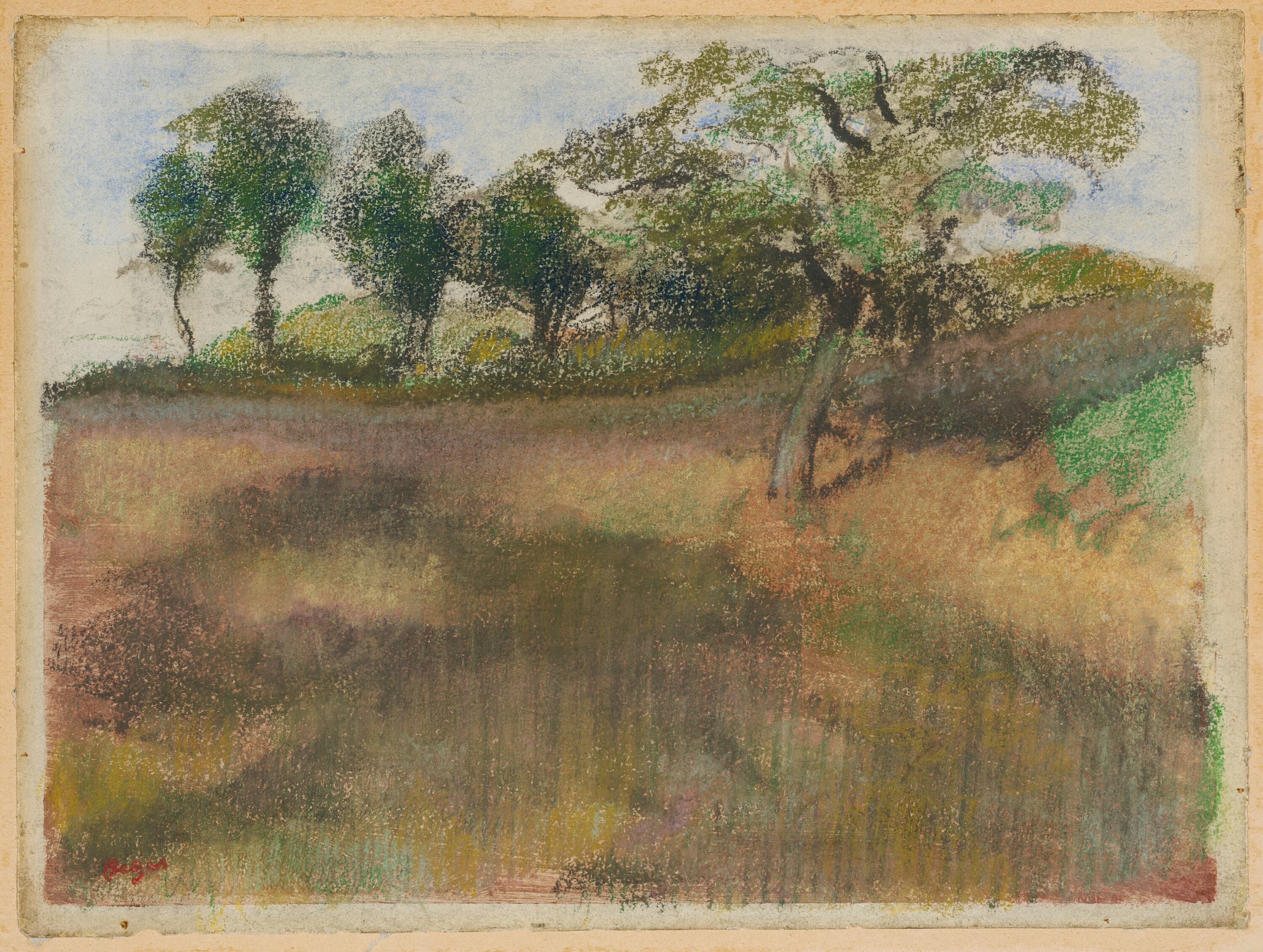 《犁过的田地，周围环绕着树木》（Ploughed Field Bordered by Trees）｜埃德加·德加 Edgar Degas｜约 1892
