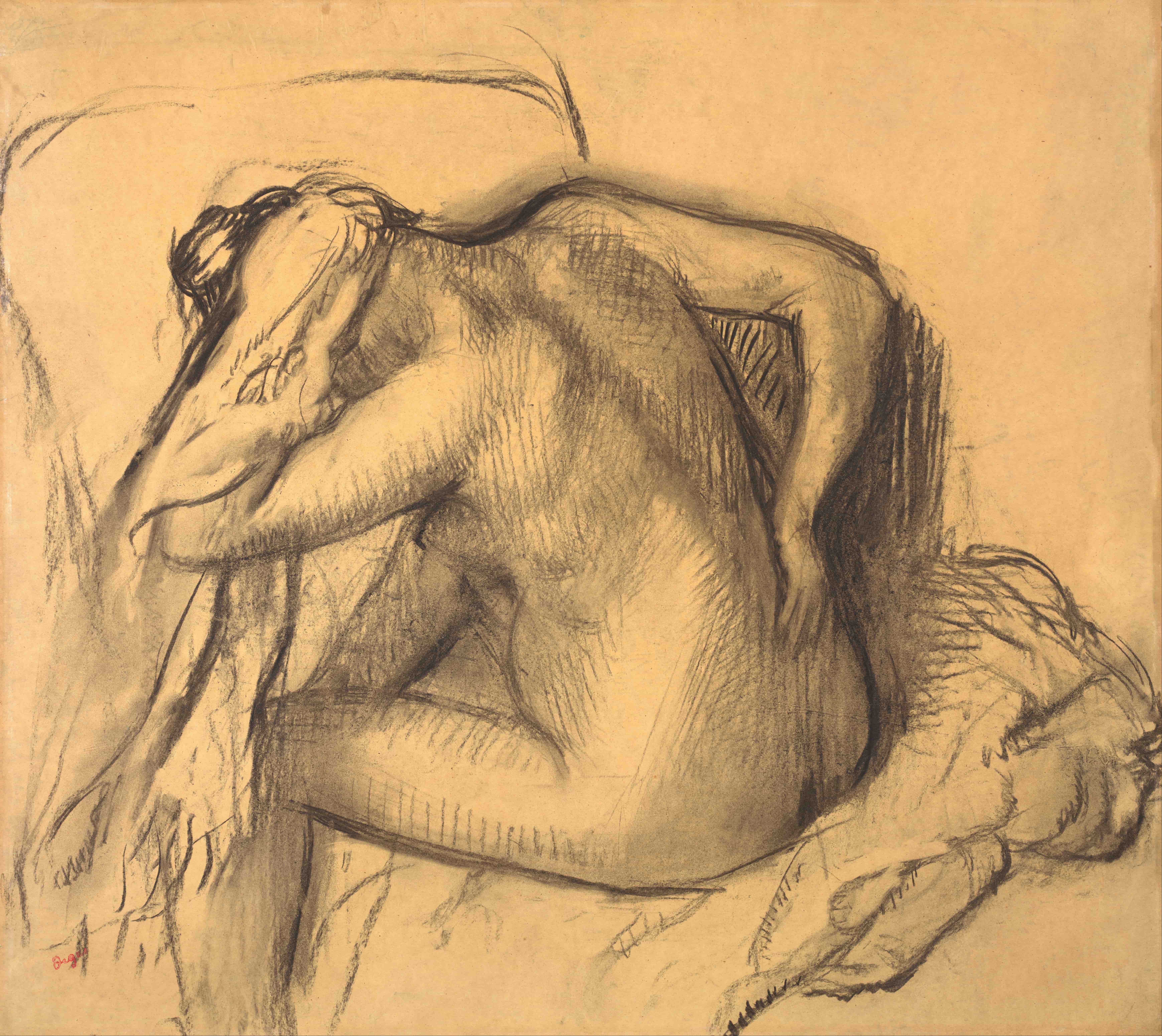 《洗完澡后，女人擦干头发》（After the Bath, Woman Drying Her Hair）｜埃德加·德加 Edgar Degas｜约 1895