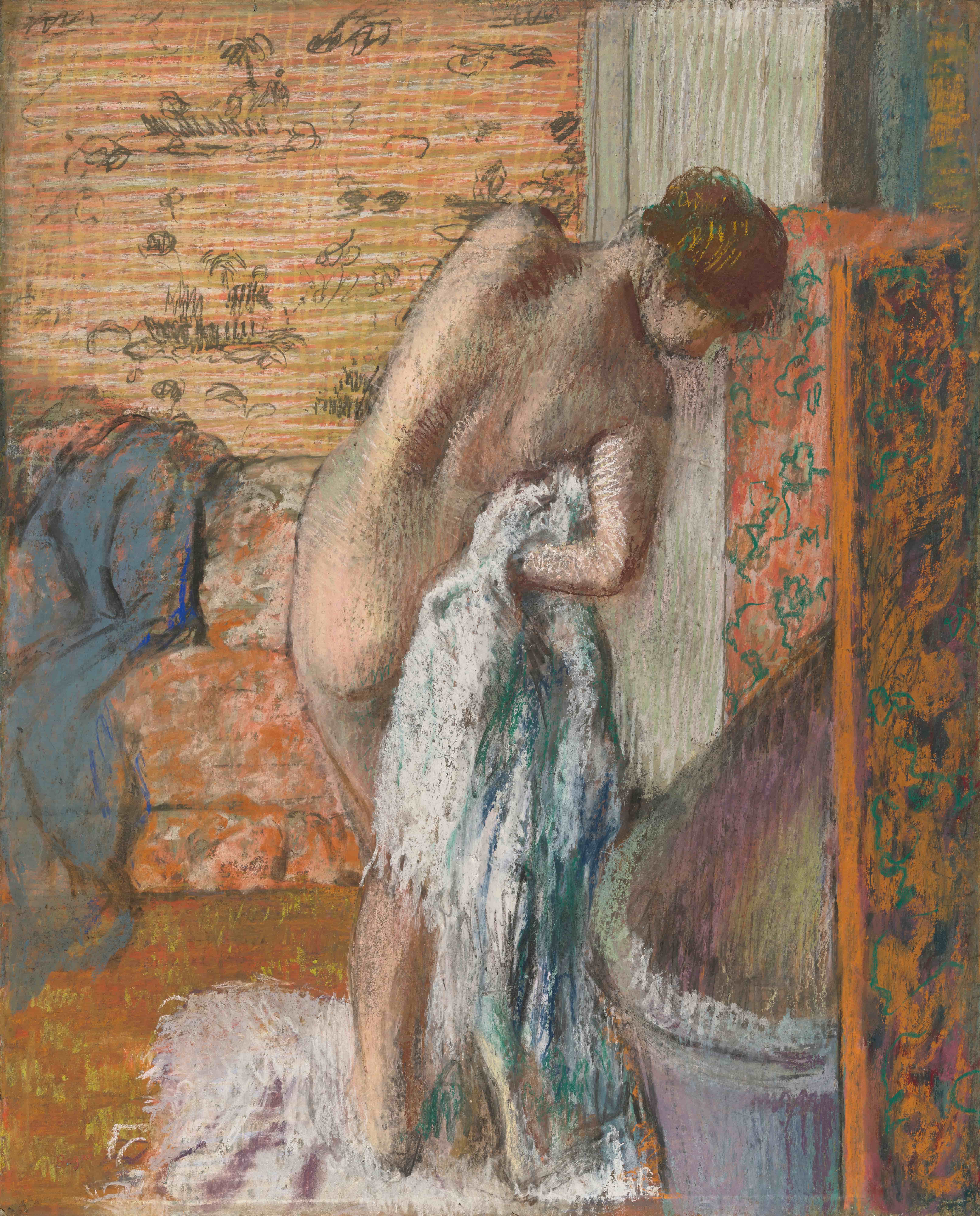 《沐浴后（女人擦干身体）》（After bathing (Woman drying herself)）｜埃德加·德加 Edgar Degas｜约 1896