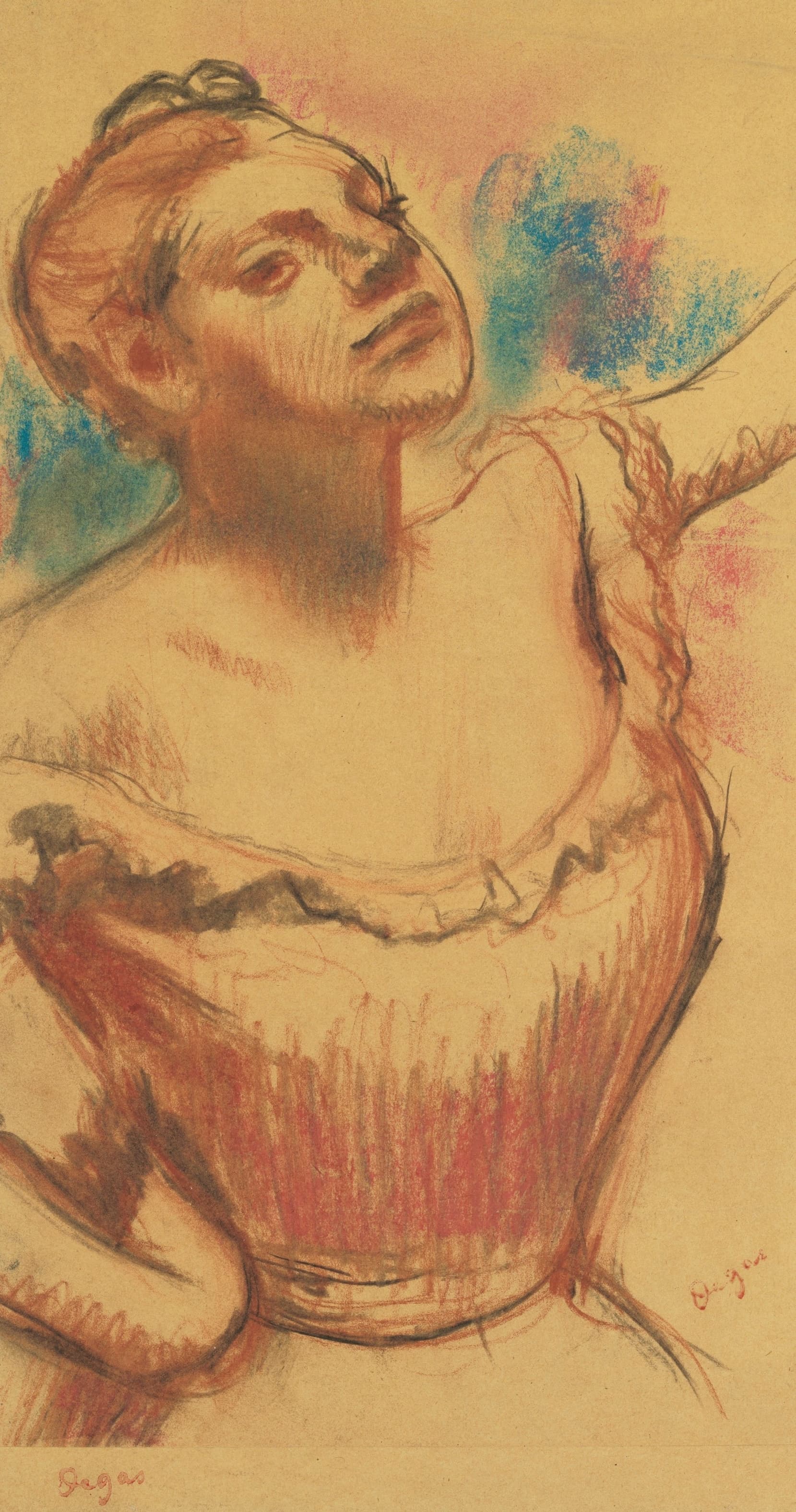 《红色紧身胸衣的舞者半身像》（Bust of dancer with red bodice）｜埃德加·德加 Edgar Degas｜1899