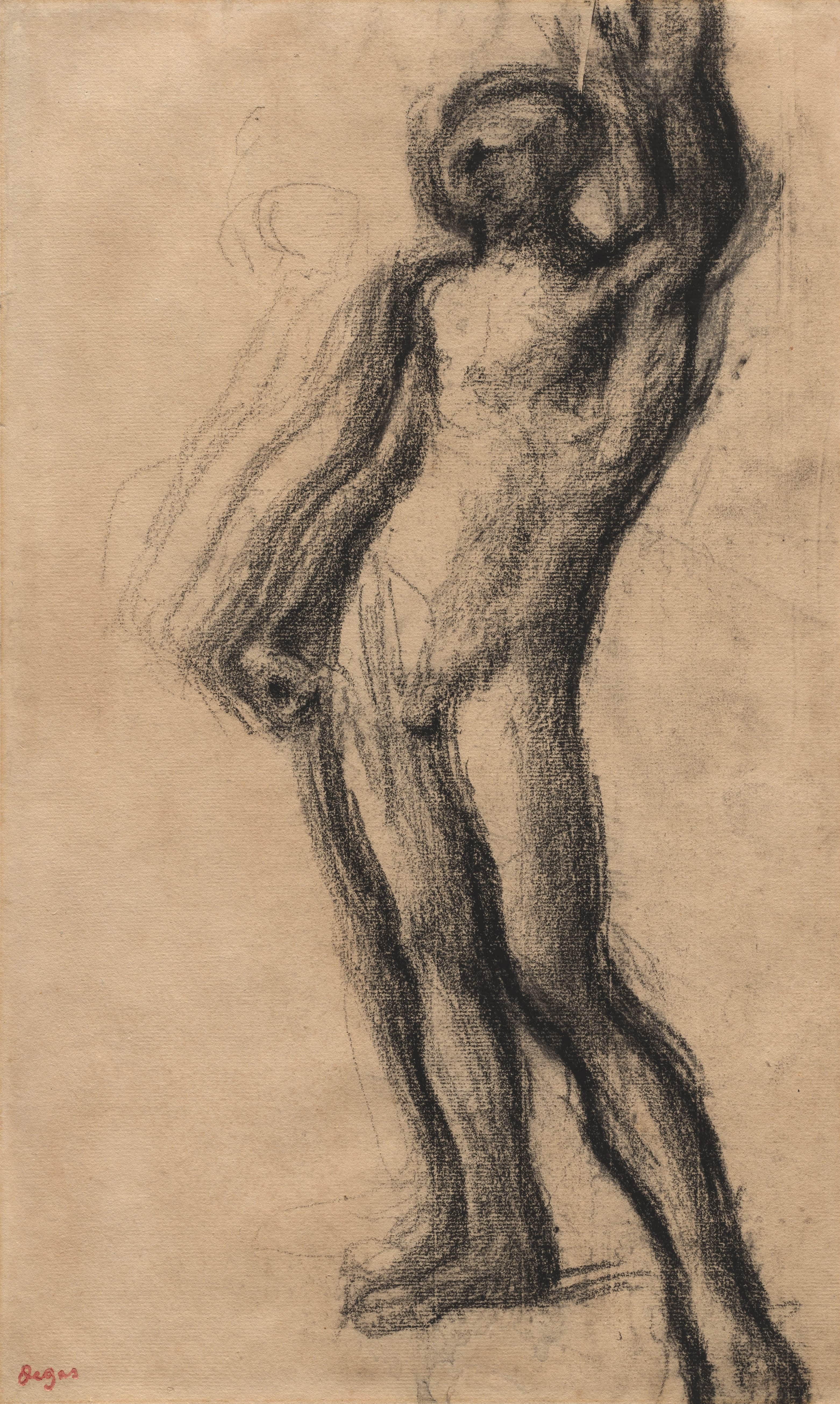 《裸体男子站立，举起左手》（Nude Man Standing, with Left Hand Raised）｜埃德加·德加 Edgar Degas｜约. 1900