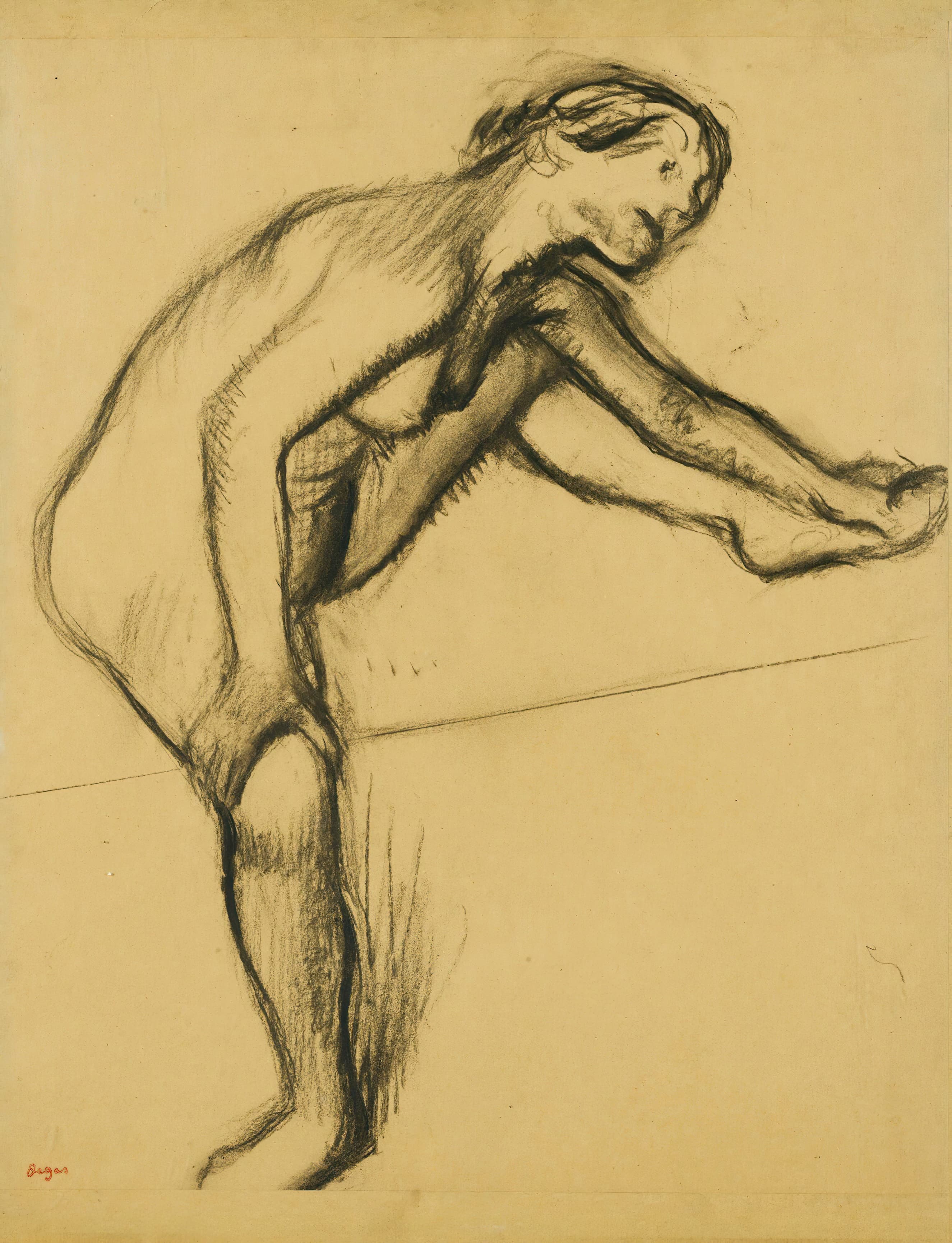 《裸体研究（坐着的女人，左腿抬起）》（Nude Study (Seated Woman, Left Leg Raised)）｜埃德加·德加 Edgar Degas｜不明