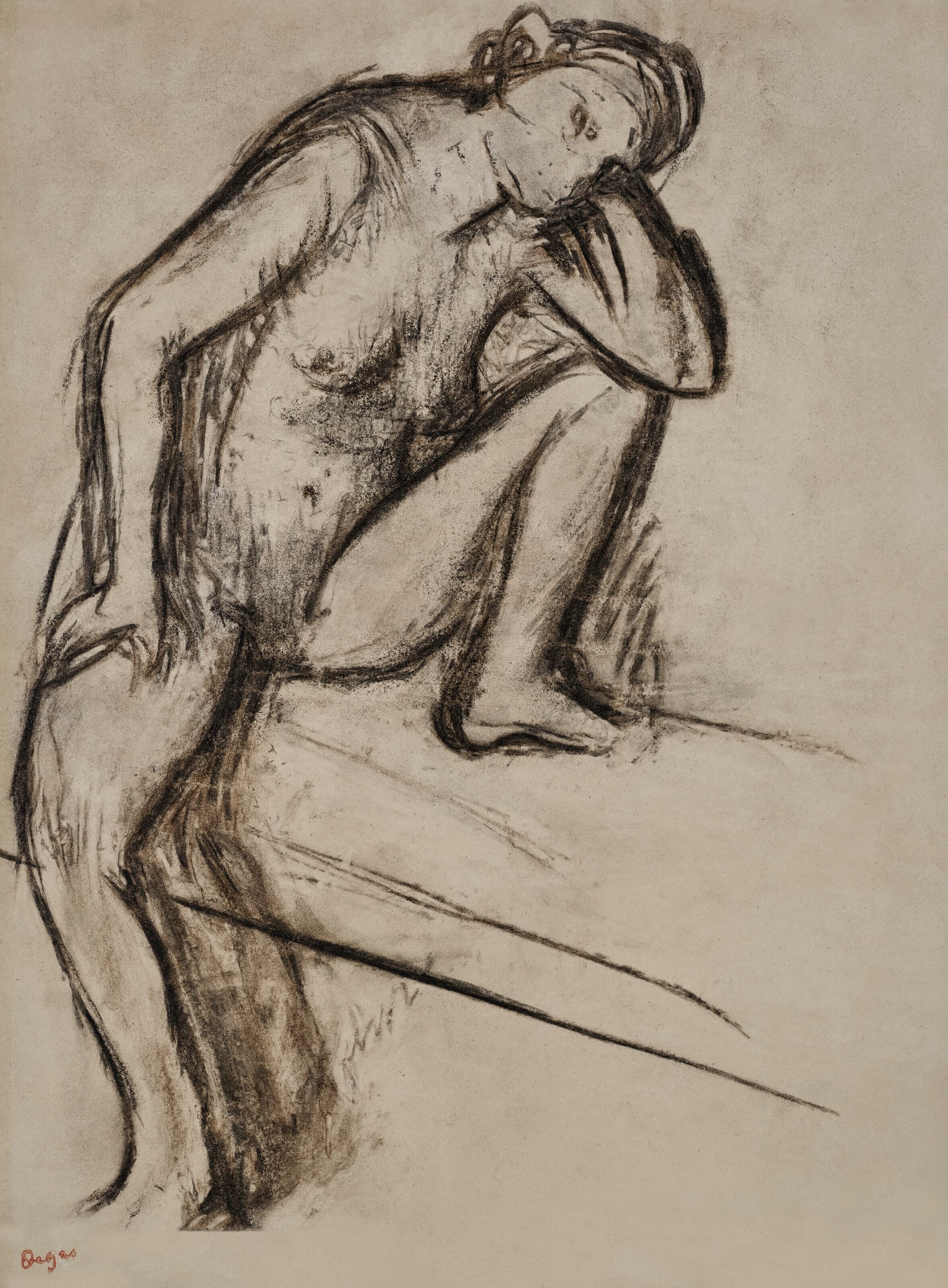 《坐着的女人（裸体研究）》（Seated woman (Nude study)）｜埃德加·德加 Edgar Degas｜不明