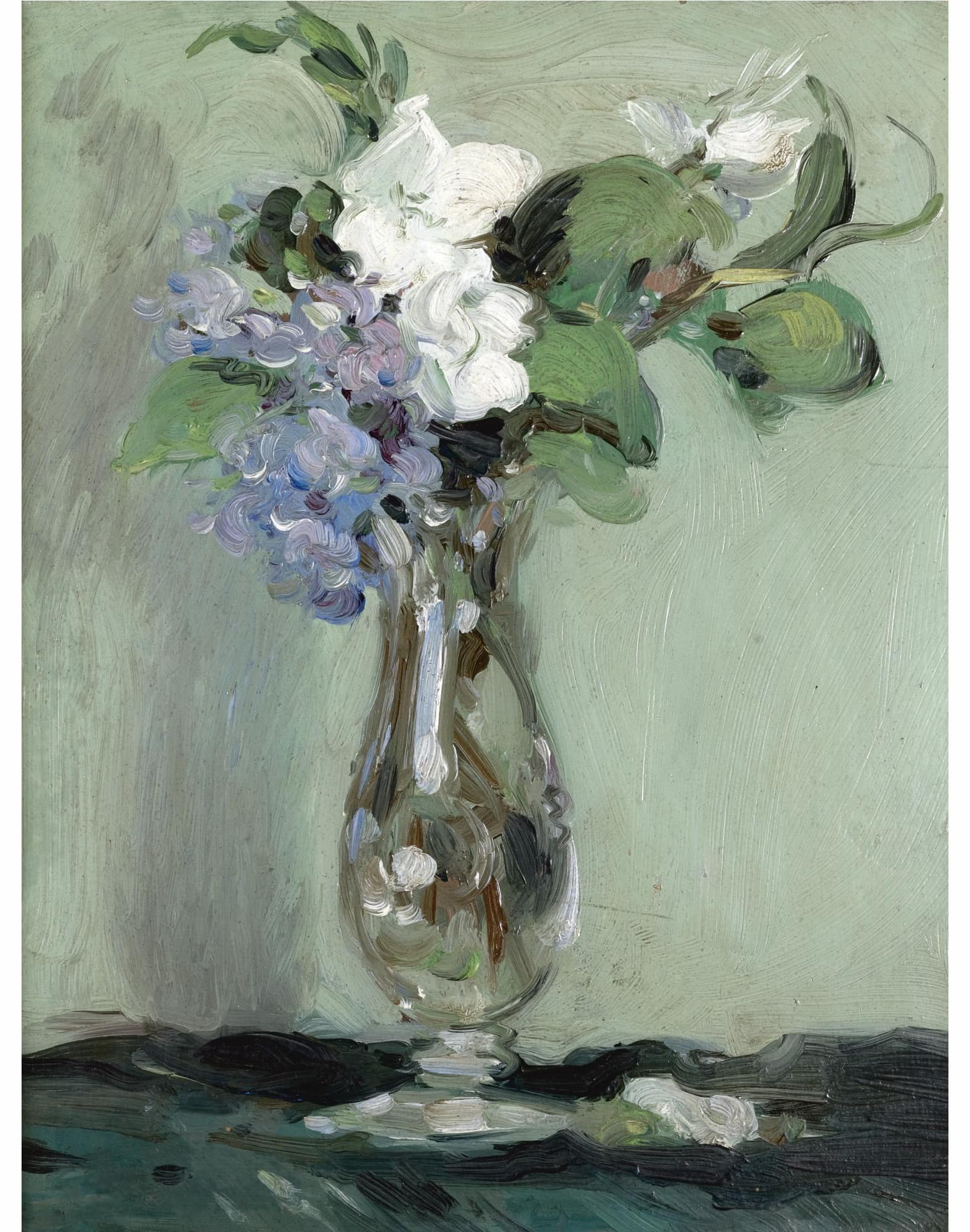 《玻璃花瓶中的丁香与玫瑰》（Vase of Lilacs and Roses）｜爱德华·马奈 Édouard Manet｜约 1882