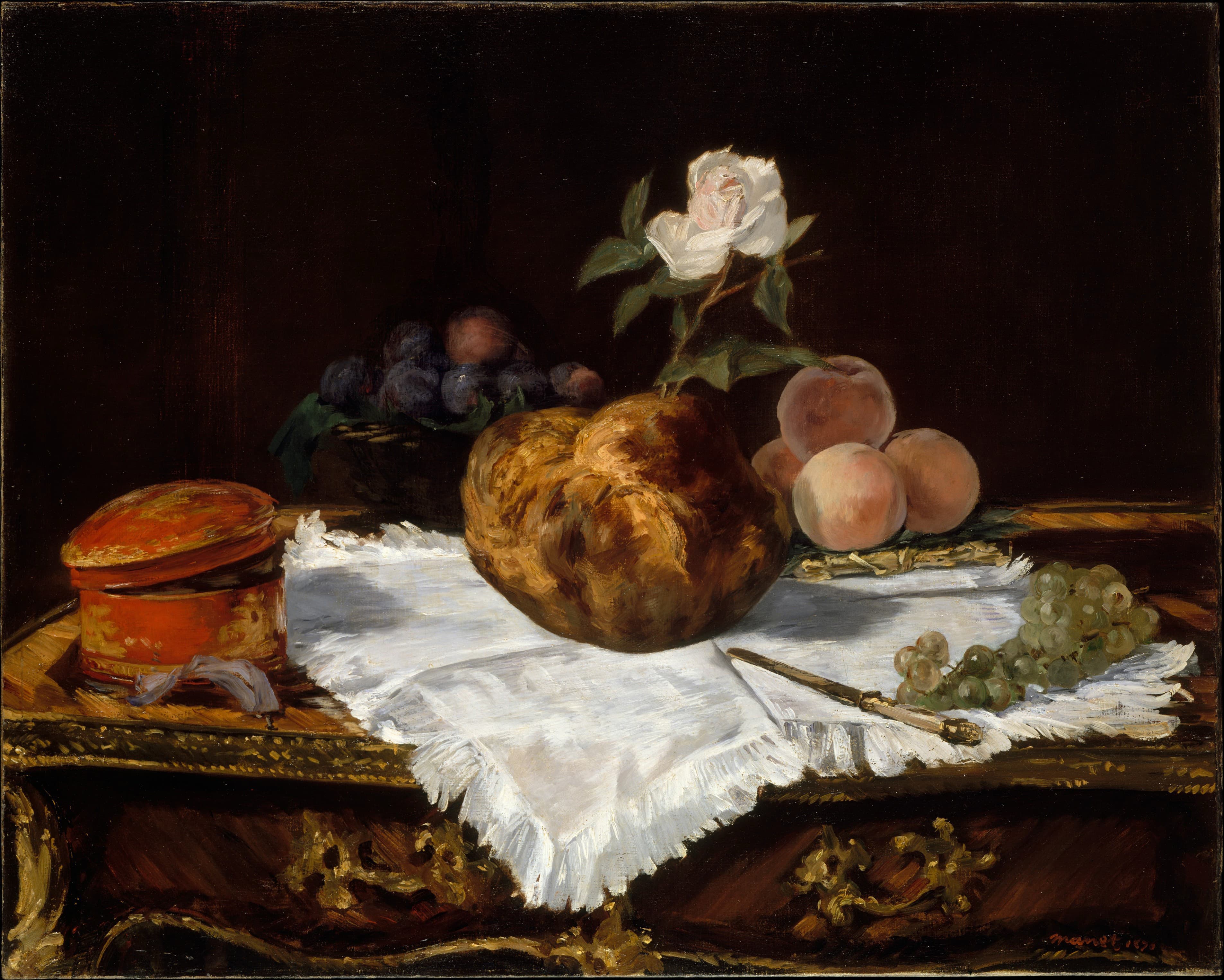 《布里欧修静物》（Still Life with Brioche）｜爱德华·马奈 Édouard Manet｜约 1880