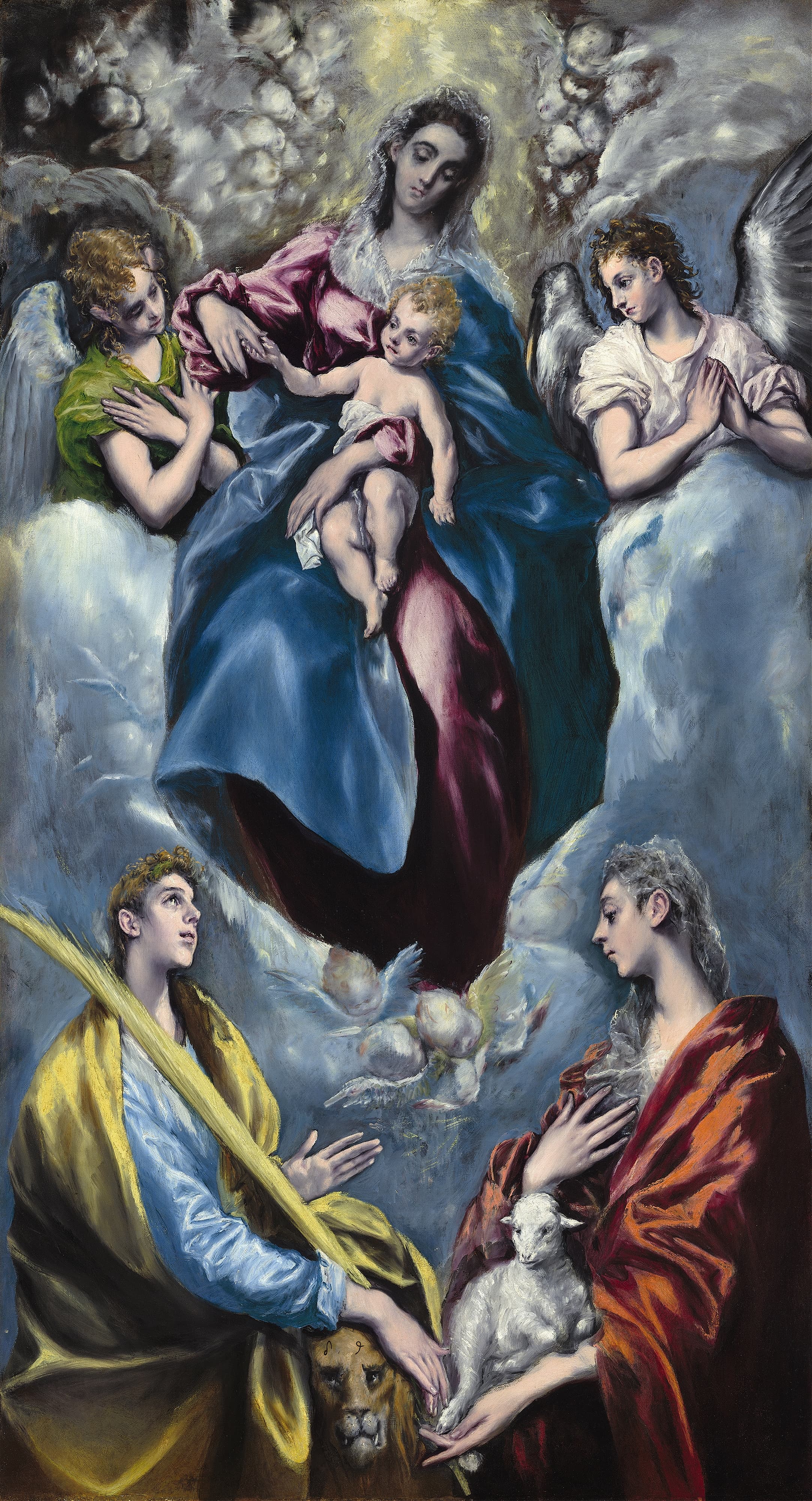 《圣母子、圣玛蒂娜与圣艾格尼丝》（Madonna and Child with Saint Martina and Saint Agnes）｜埃尔·格列柯 El Greco｜1597–1599