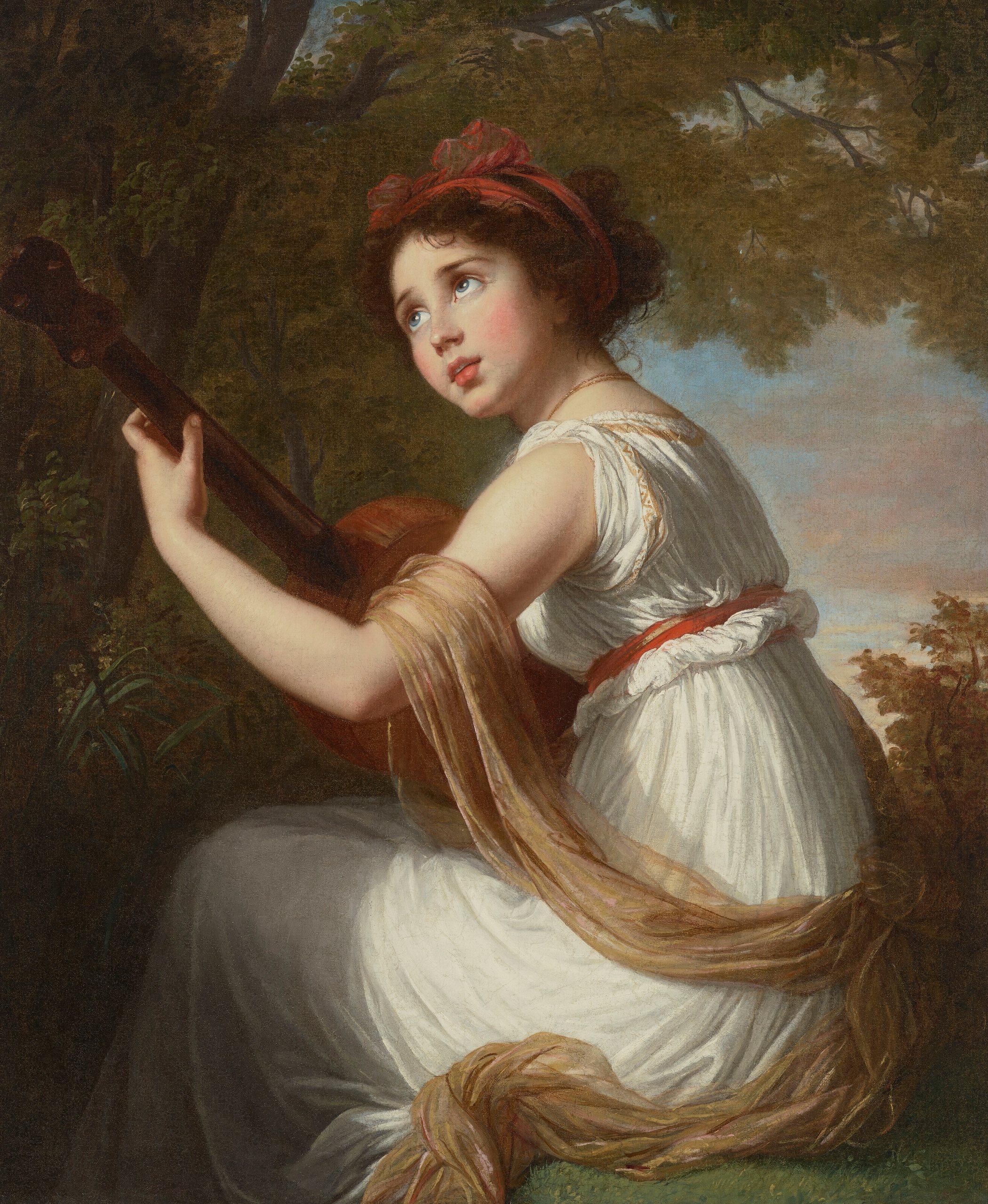 艺术家女儿珍妮-朱莉-路易丝·勒布伦（Jeanne-Julie-Louise Le Brun，1780-1819）弹吉他的肖像
