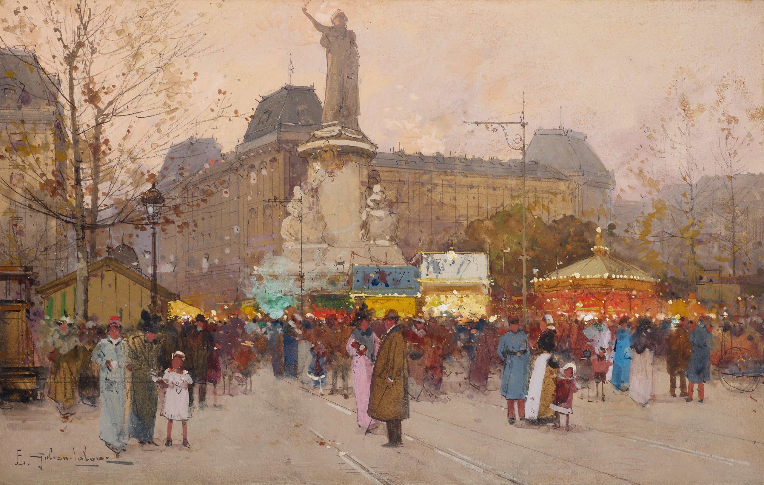 《巴黎共和国广场》（Place du Republic, Paris）｜欧仁·加利安-拉卢 Eugène Galien-Laloue｜不明