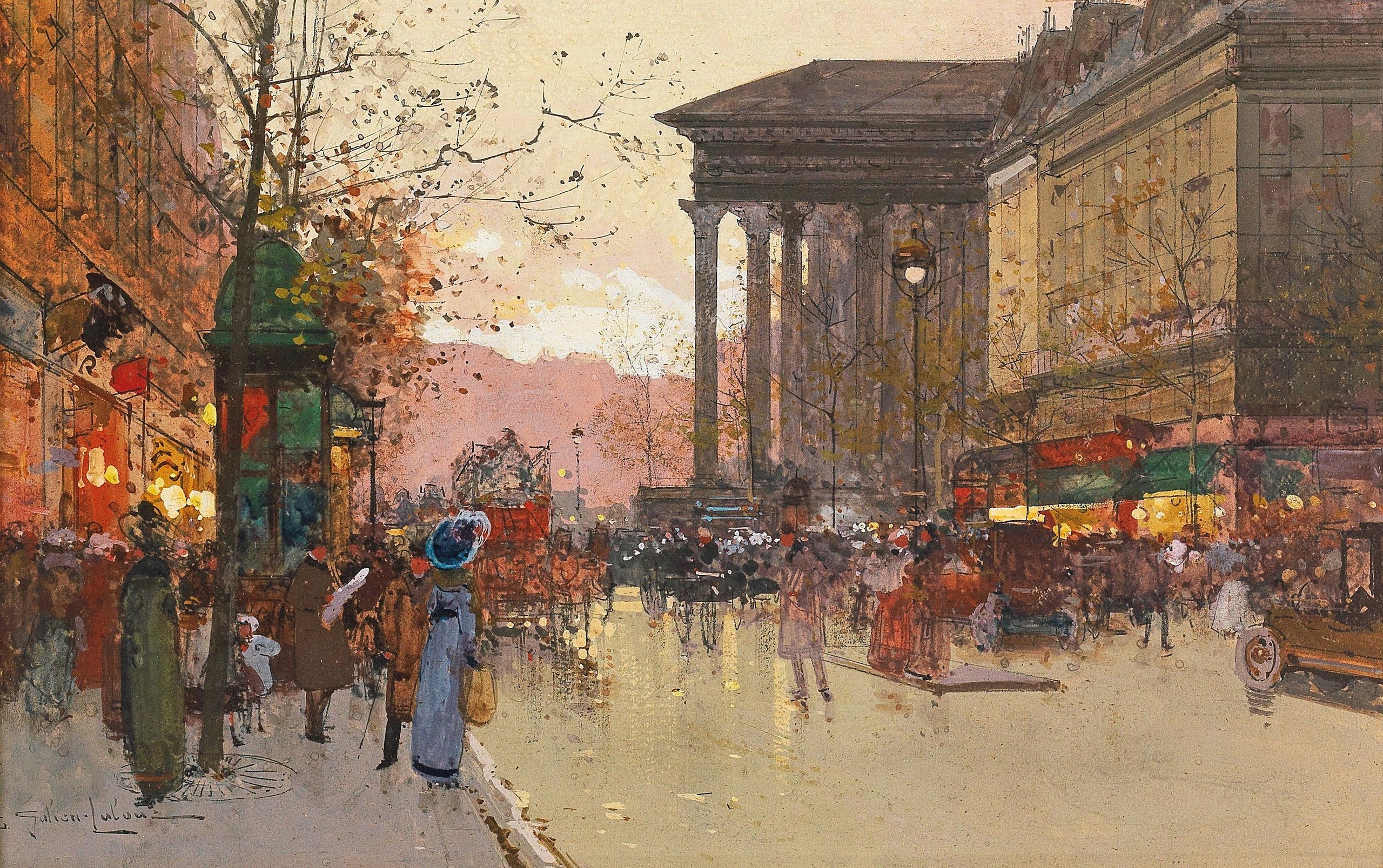 《巴黎，傍晚的玛德琳大道》（Paris, The Boulevard de la Madeleine in the evening）｜欧仁·加利安-拉卢 Eugène Galien-Laloue｜不明