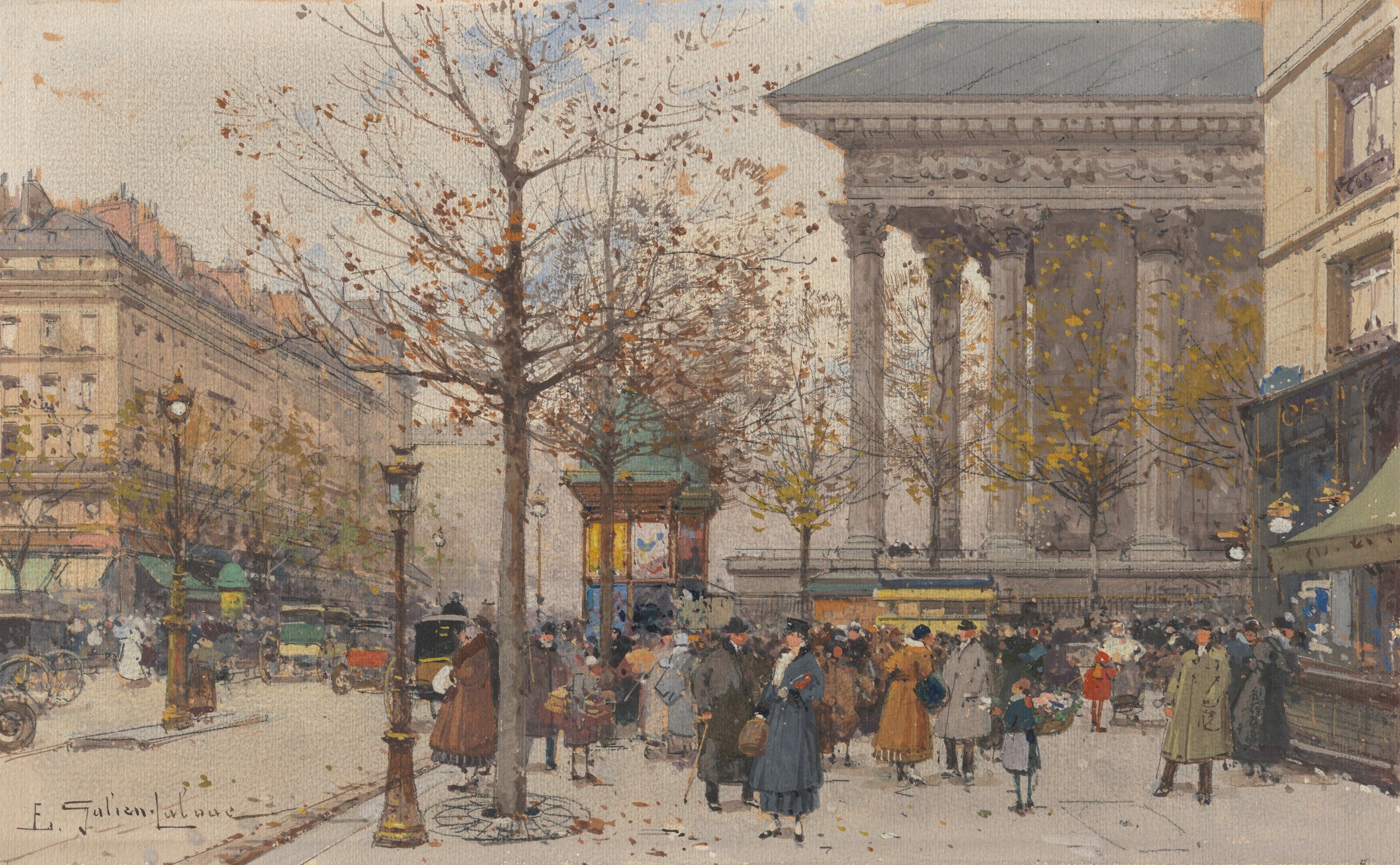 《玛德琳的动画视图》（Animated view of the Madeleine）｜欧仁·加利安-拉卢 Eugène Galien-Laloue｜不明