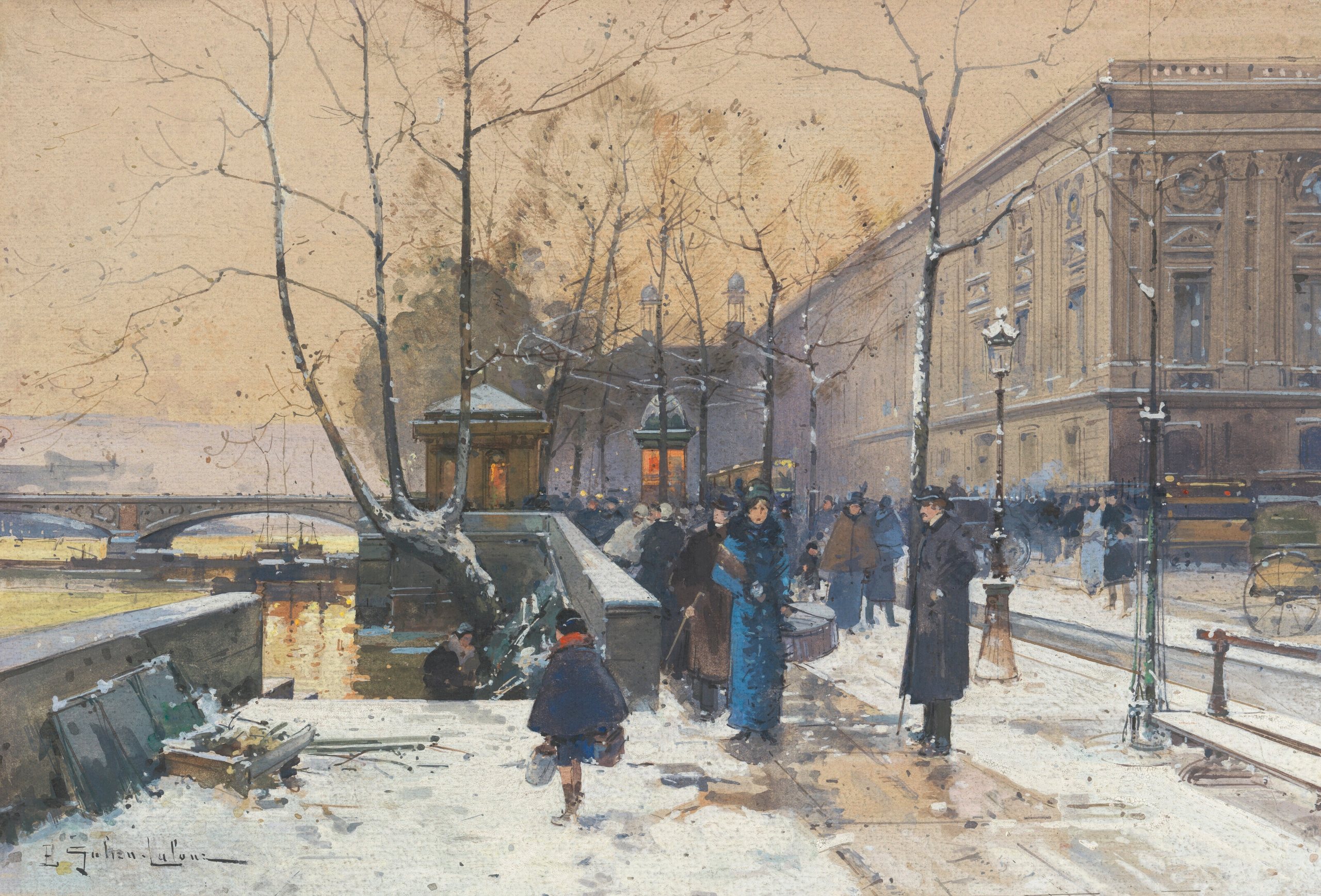 《夏特莱附近的塞纳河畔》（The banks of the Seine near Châtelet）｜欧仁·加利安-拉卢 Eugène Galien-Laloue｜不明