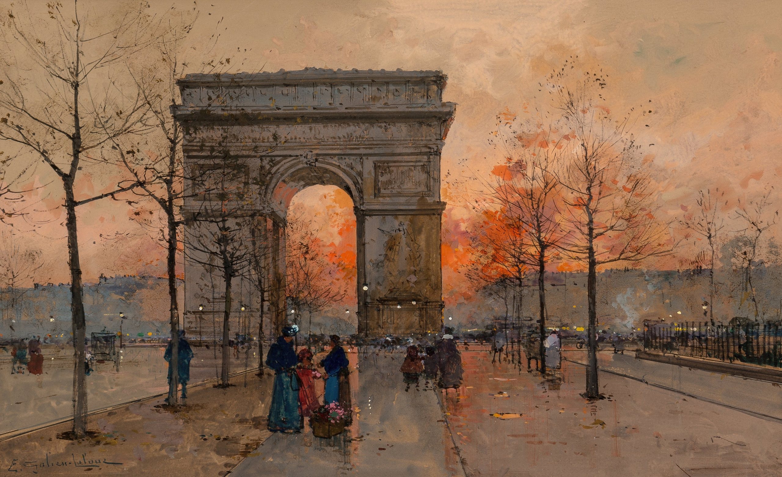 《凯旋门、星辰广场》（The Arc de Triomphe, Place de l’Etoile）｜欧仁·加利安-拉卢 Eugène Galien-Laloue｜不明