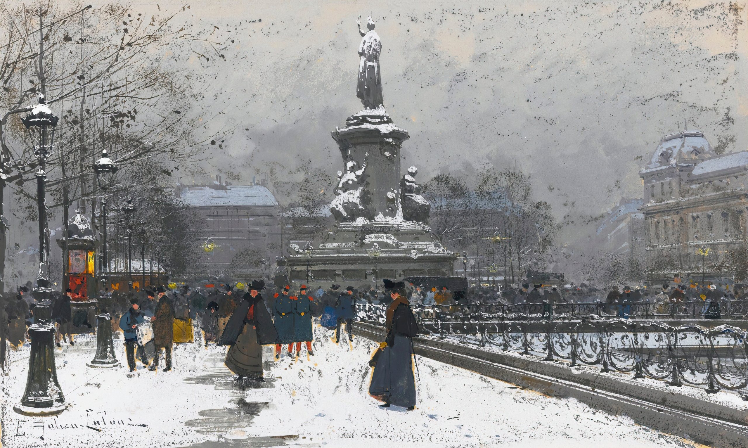 《共和广场（雪）》（Place De La République (Snow)）｜欧仁·加利安-拉卢 Eugène Galien-Laloue｜不明