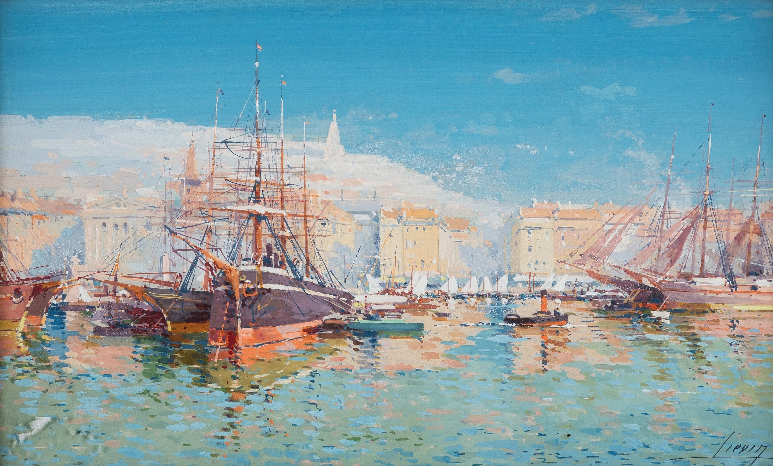 《马赛港》（The port of Marseille）｜欧仁·加利安-拉卢 Eugène Galien-Laloue｜不明