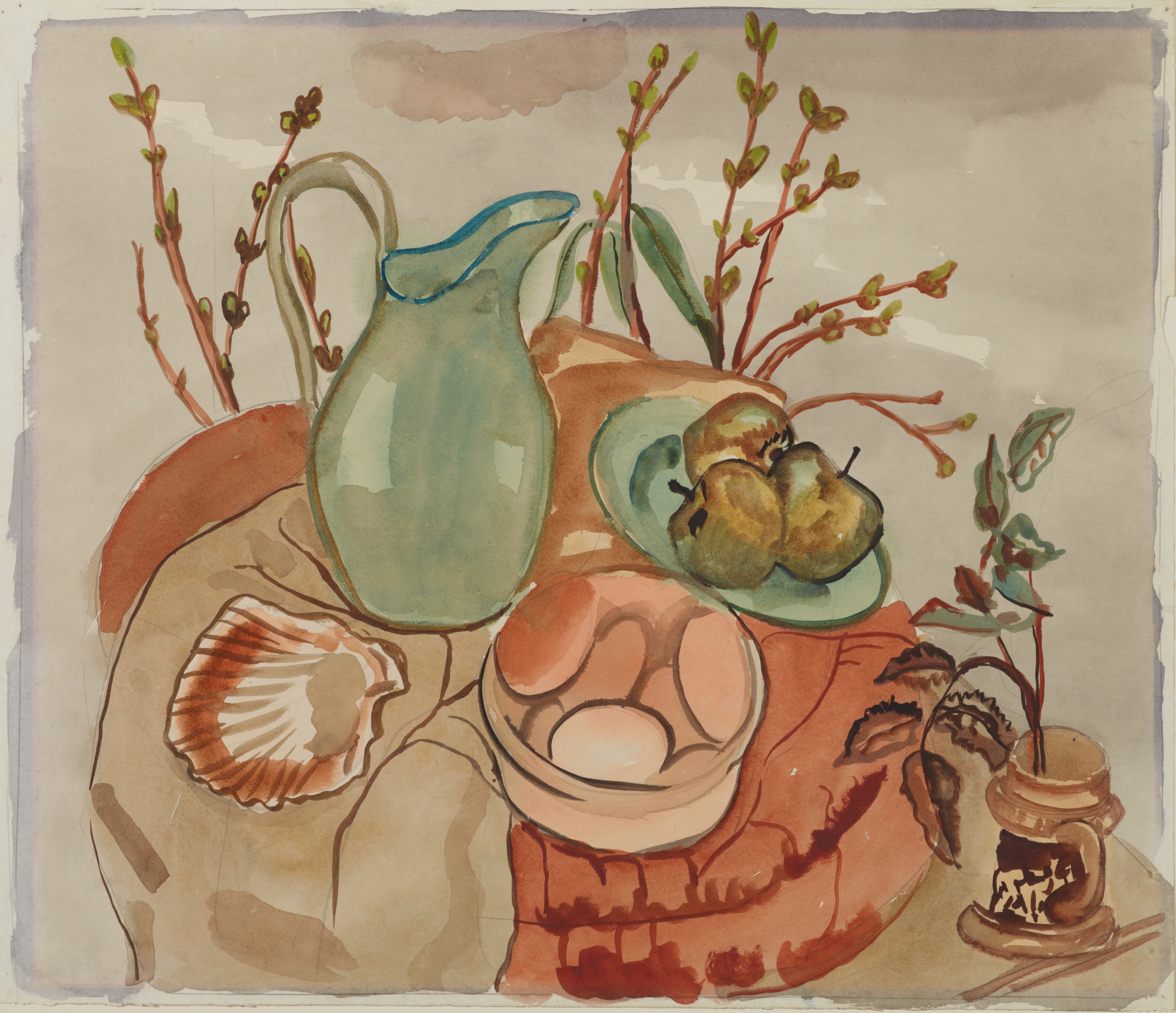 《有鸡蛋和柳树的静物画》（Still life with eggs and willow）｜弗朗西丝·霍奇金斯 Frances Hodgkins｜1929–1930
