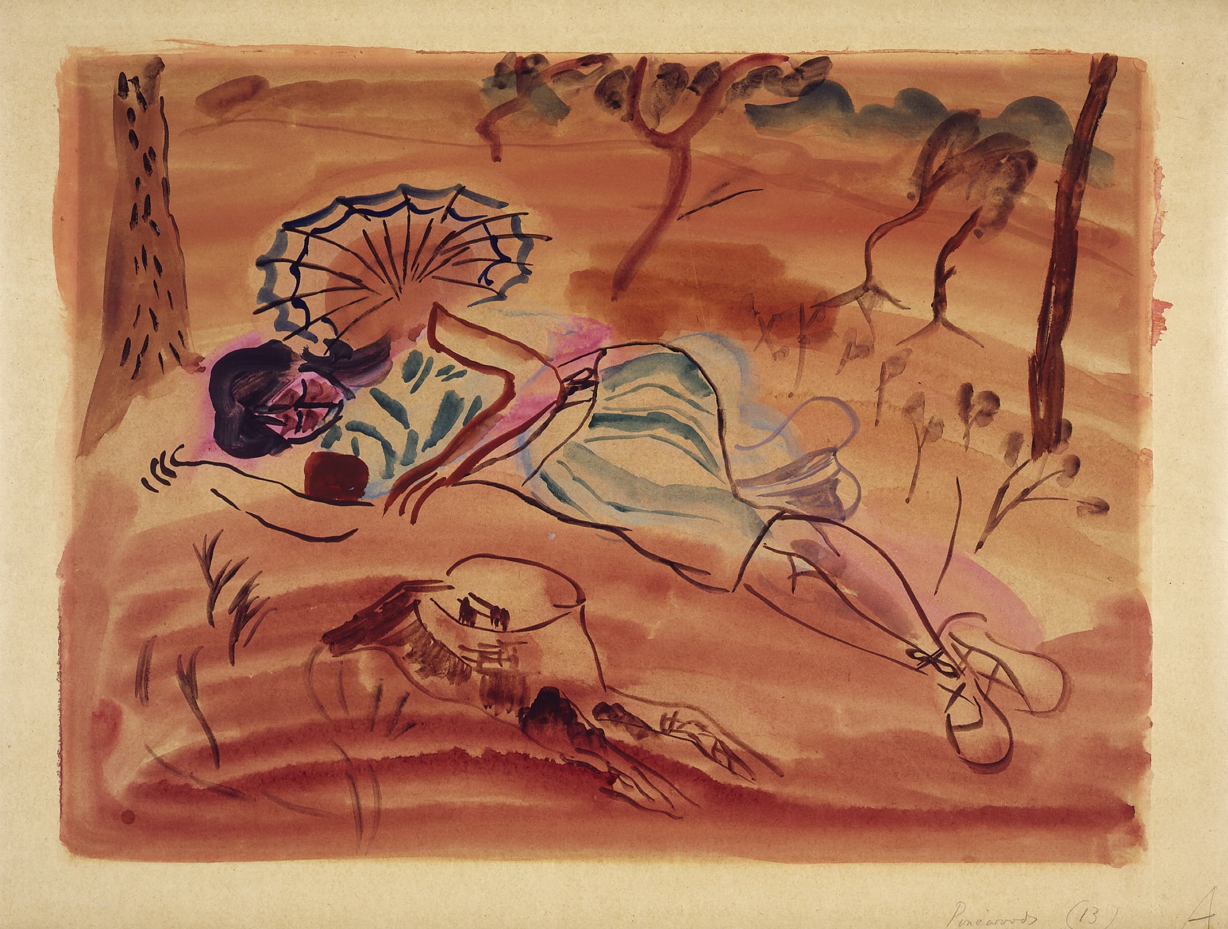 《松树林（松树下）》（Pinewoods (Under the pines)）｜弗朗西丝·霍奇金斯 Frances Hodgkins｜1931