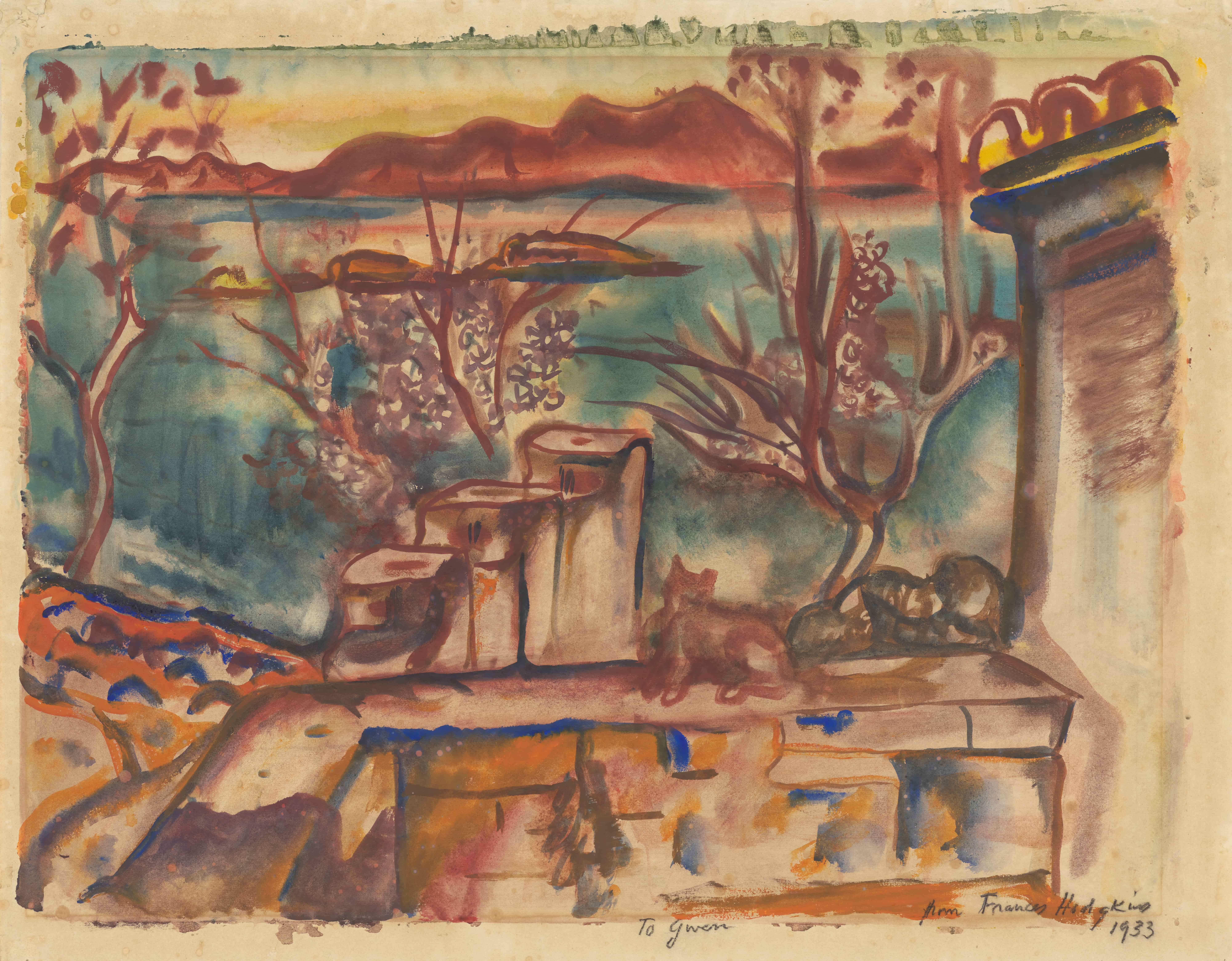 《巴利阿里群岛伊维萨岛》（Ibiza, Balearic Islands）｜弗朗西丝·霍奇金斯 Frances Hodgkins｜1933