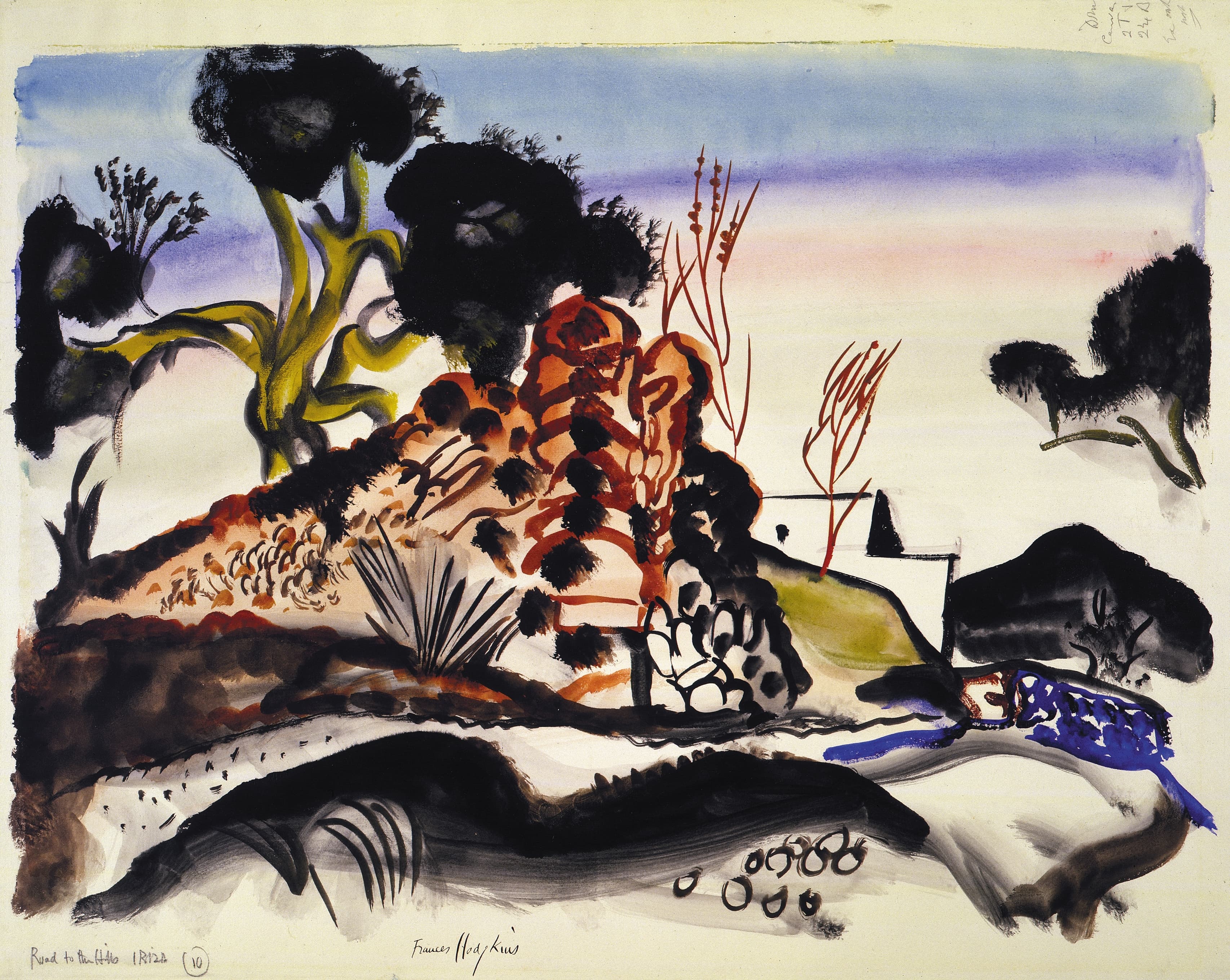 《通往伊维萨岛山丘之路》（Road to the hills, Ibiza）｜弗朗西丝·霍奇金斯 Frances Hodgkins｜1933