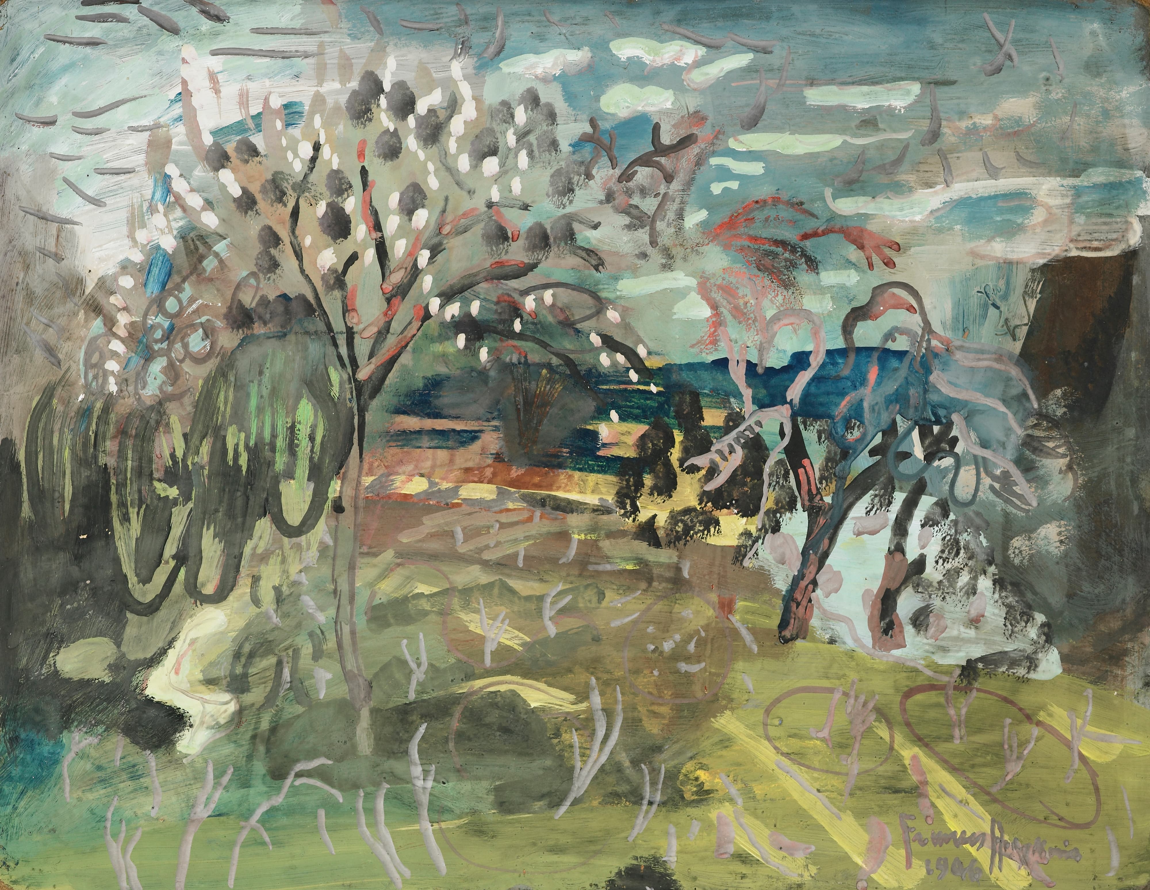 《汤顿 Bradford on Tone 的“The Croft”樱桃树》（Cherry tree at ’The Croft’, Bradford on Tone, Taunton）｜弗朗西丝·霍奇金斯 Frances Hodgkins｜1946