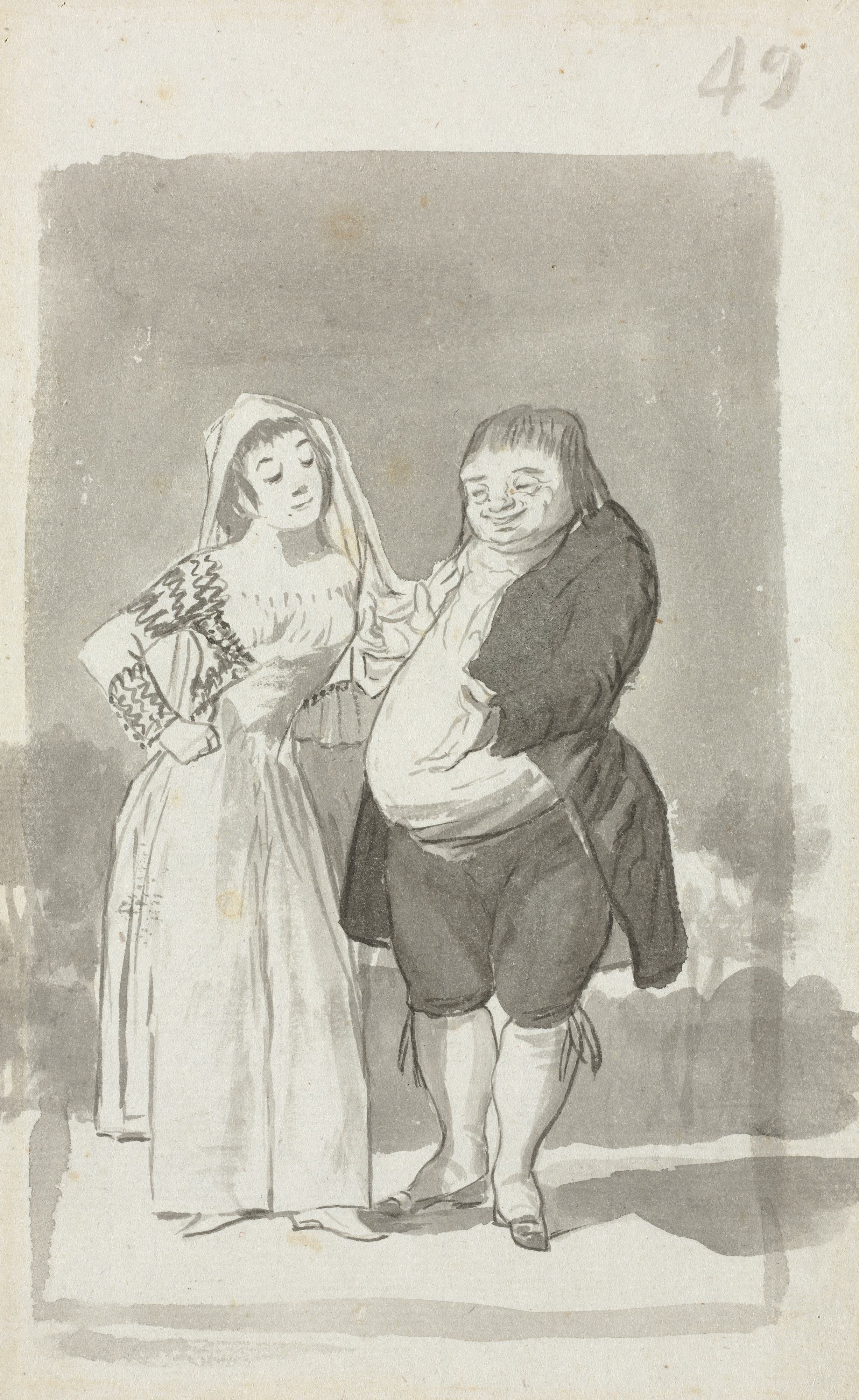 《妓女招揽又胖又丑的男人（右图）》（Prostitute Soliciting a Fat, Ugly Man (recto)）｜弗朗西斯科·戈雅 Francisco de Goya｜1796–1797
