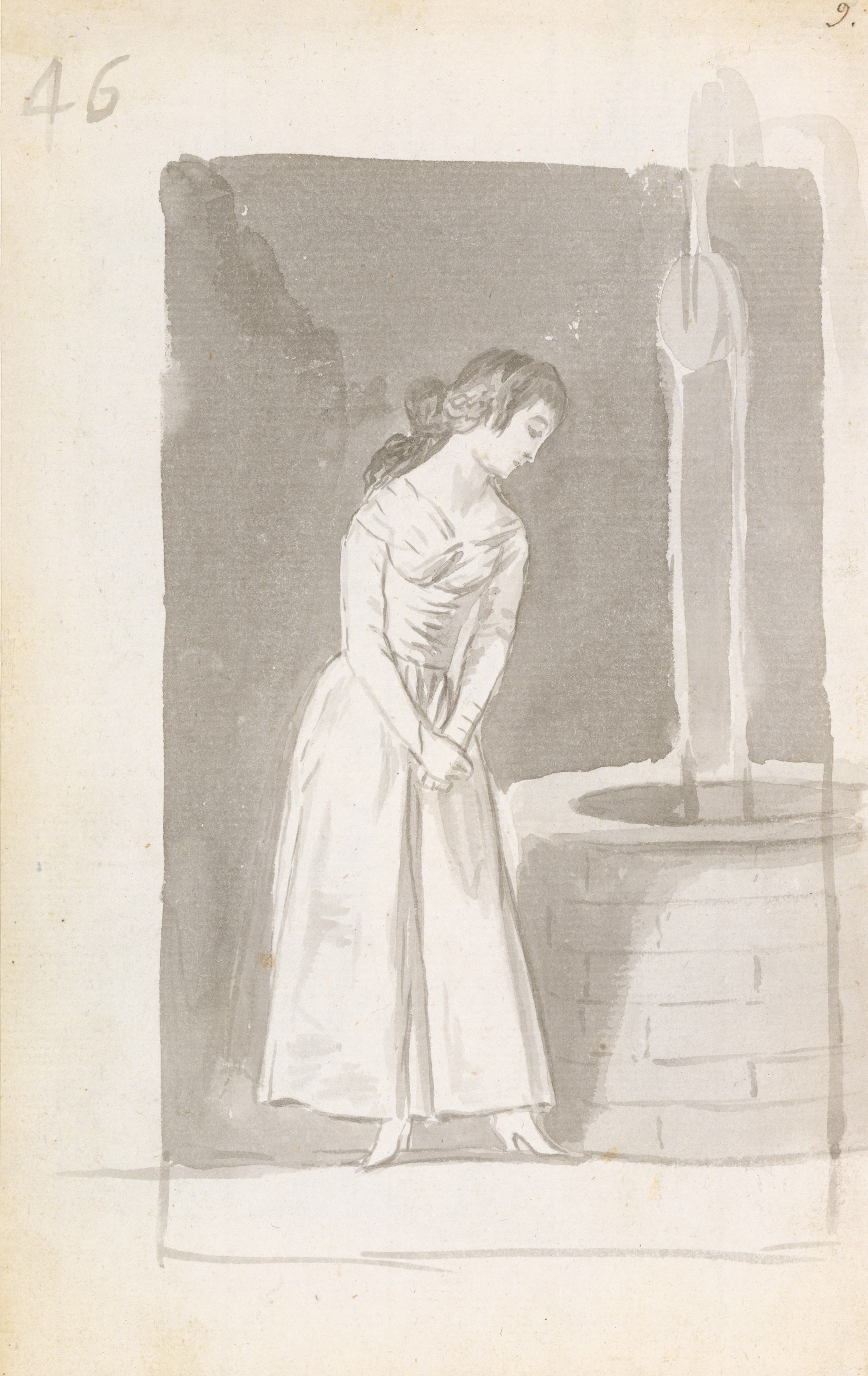 《一个年轻女子正在往井里看》（A young woman looking into a well）｜弗朗西斯科·戈雅 Francisco de Goya｜1796–1797