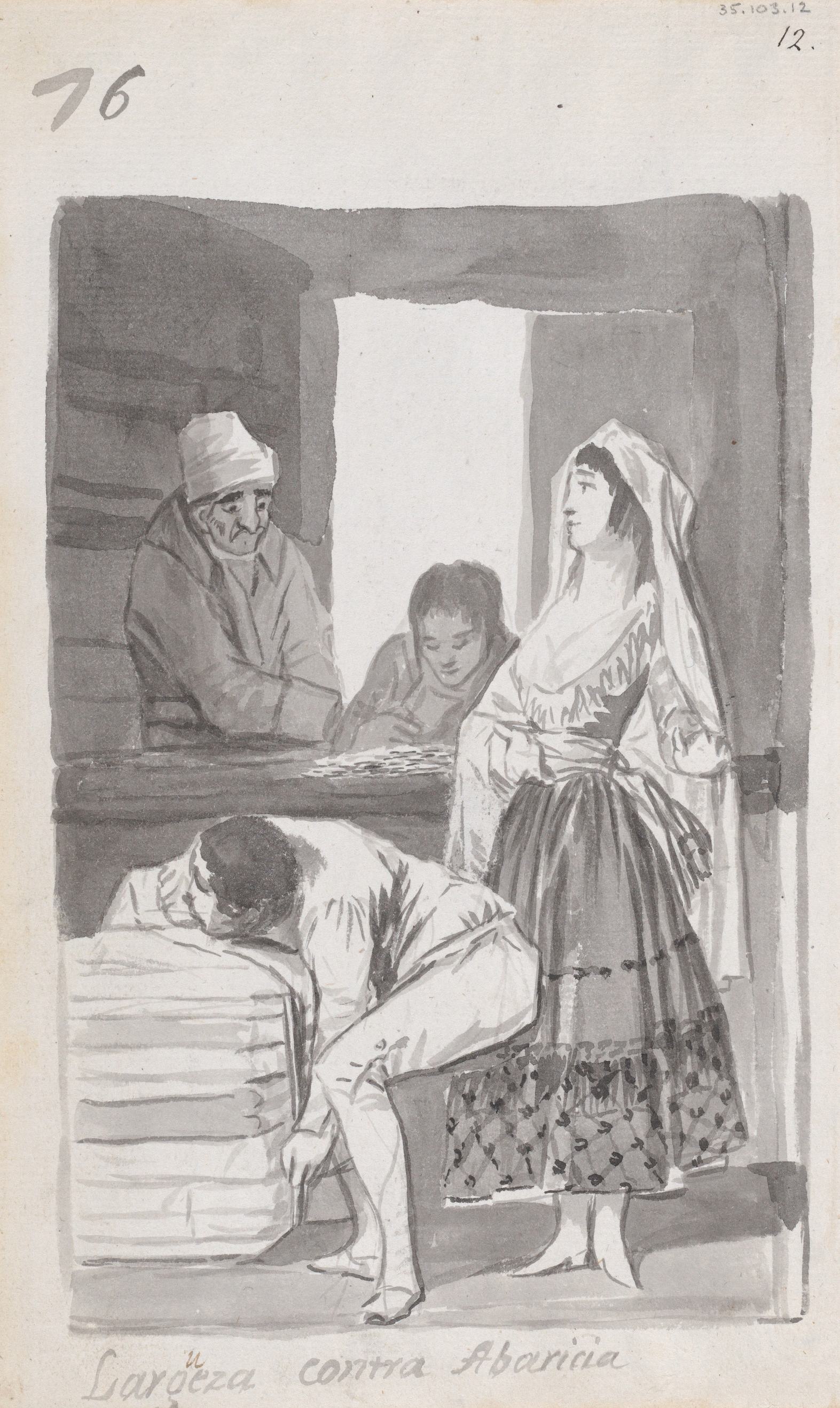 《“慷慨与贪婪”，一名妇女和三名男子在商店内进行交易》（’Generosity versus Greed’, a woman and three men conducting a transaction inside a shop）｜弗朗西斯科·戈雅 Francisco de Goya｜1796–1798