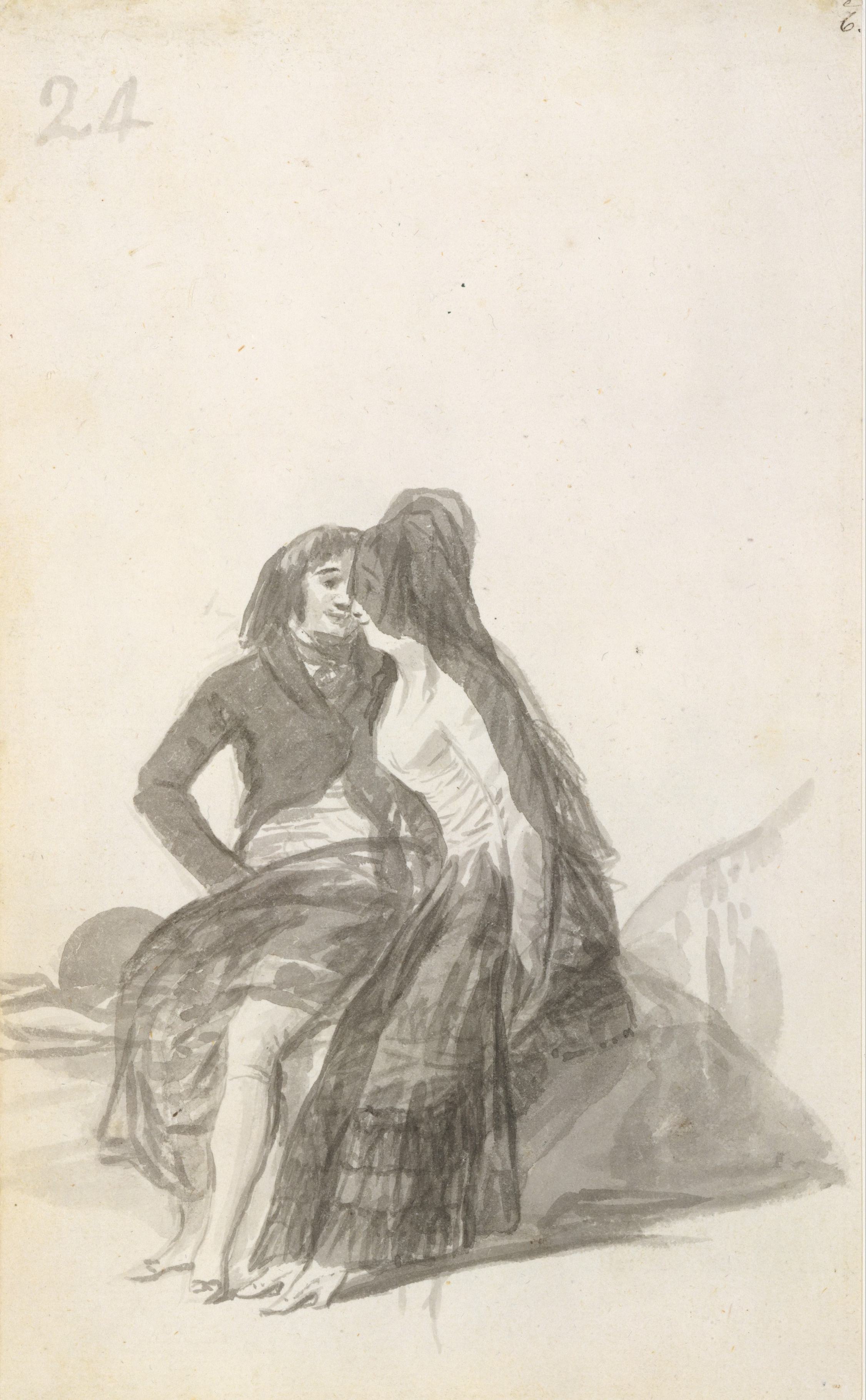 《坐在岩石上的恋人》（Lovers Sitting on a Rock）｜弗朗西斯科·戈雅 Francisco de Goya｜1796–1797