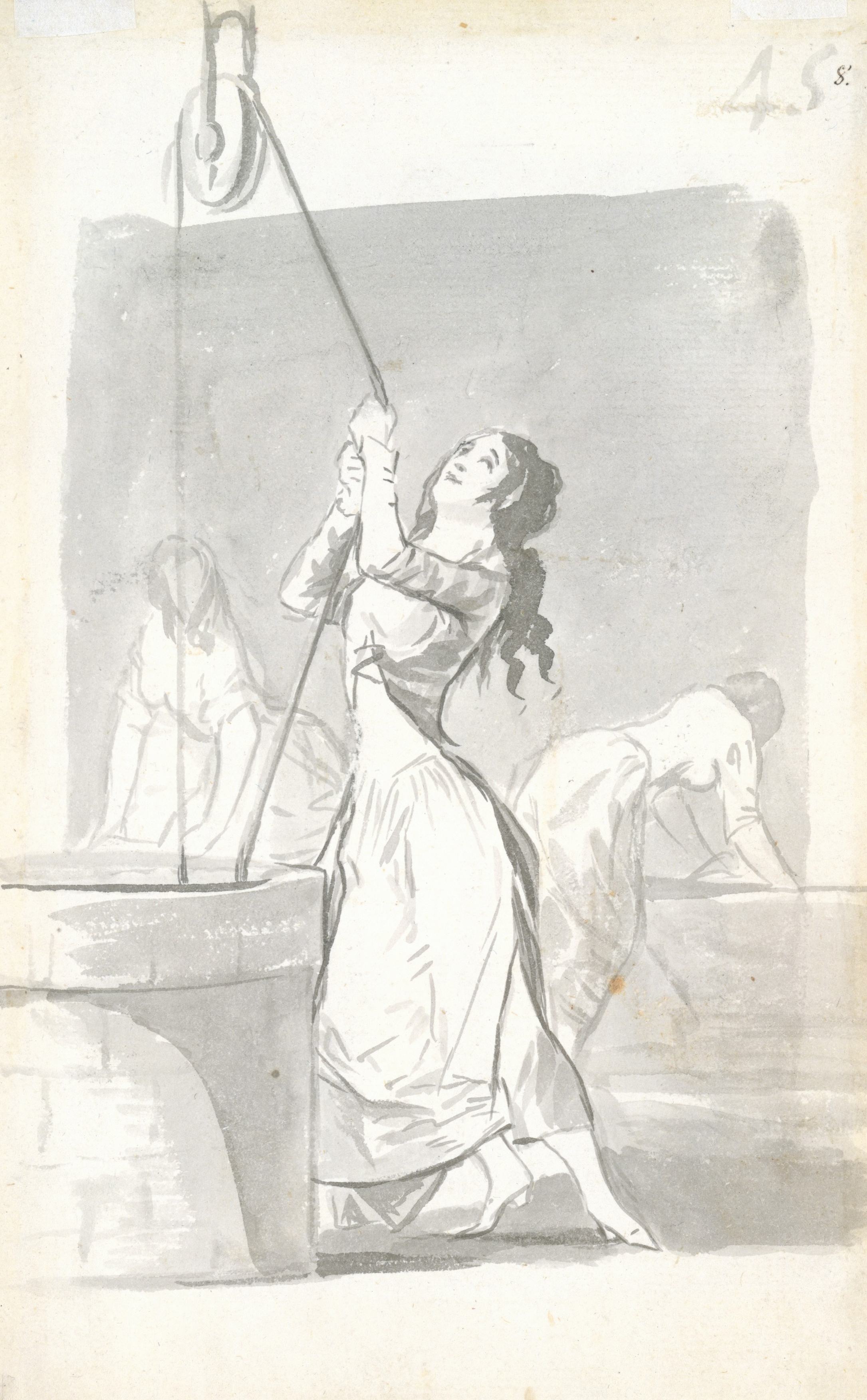 《三名妇女，一名在前景从井里打水，两名在背景洗衣》（Three women, one in the foreground drawing water from a well, two in the background washing）｜弗朗西斯科·戈雅 Francisco de Goya｜1796–1797
