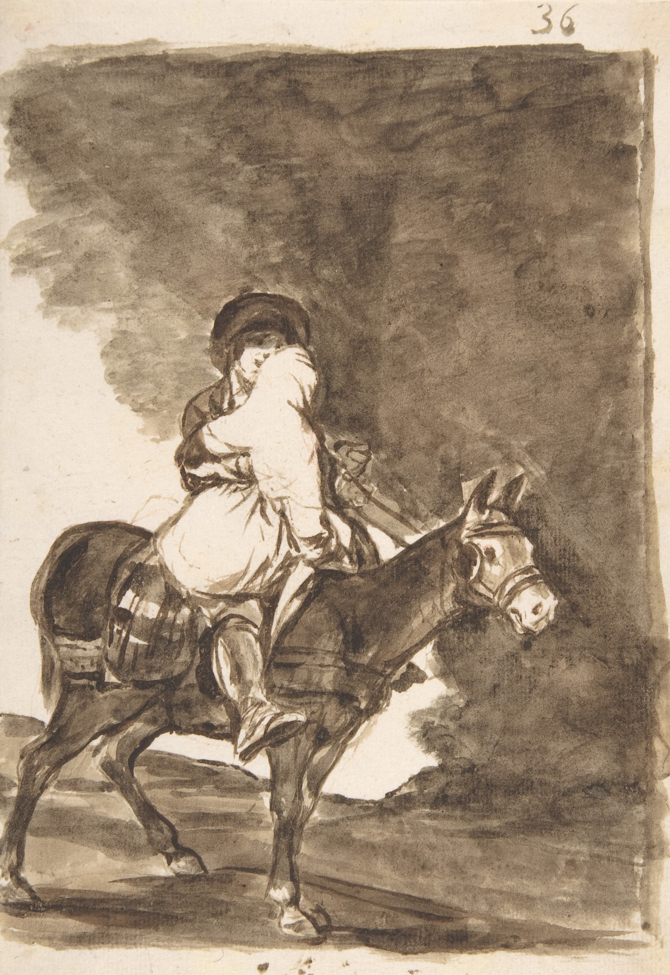 《一个男人和一个女人骑着骡子》（A man and a woman riding a mule）｜弗朗西斯科·戈雅 Francisco de Goya｜约. 1812–20