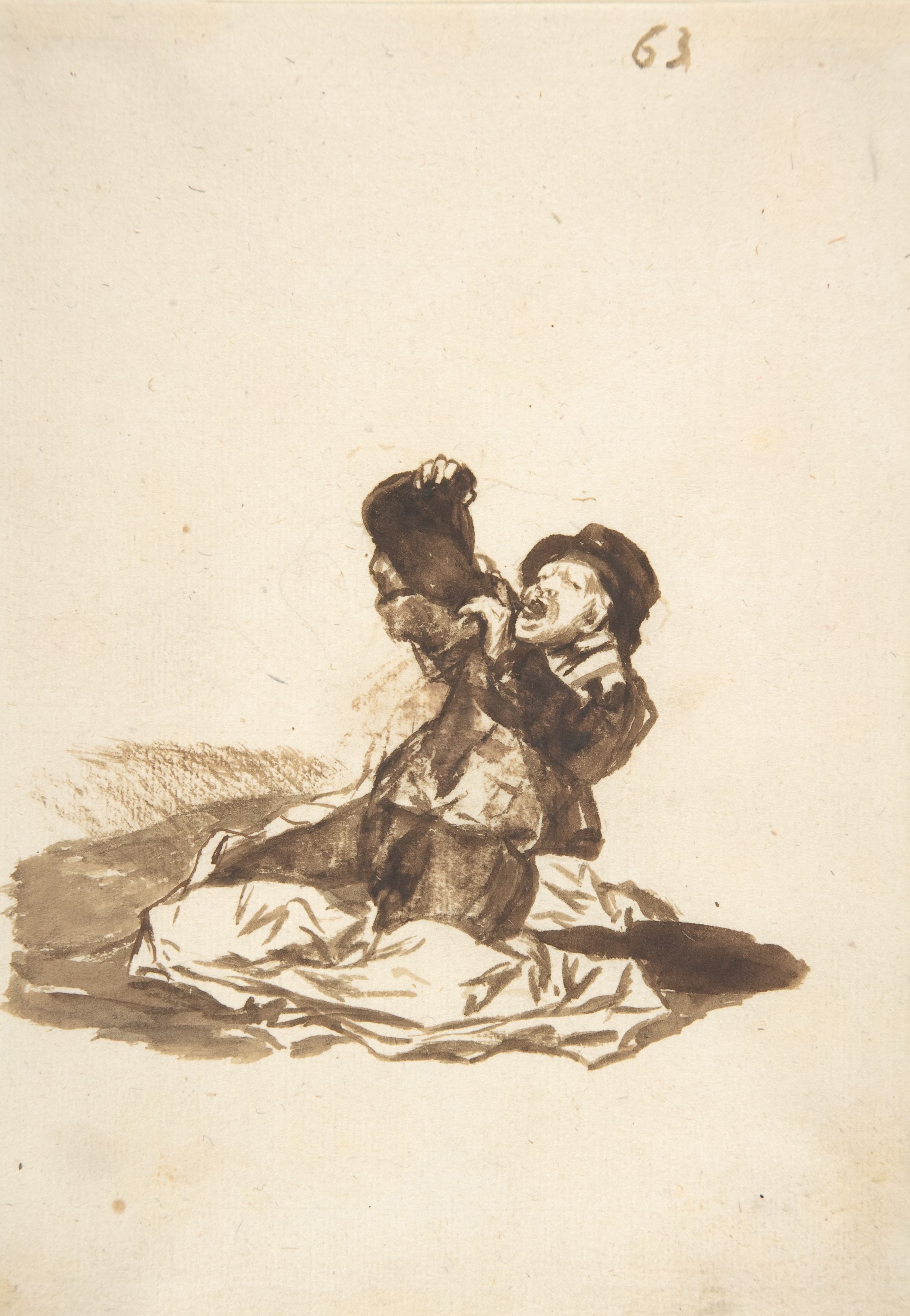 《一个人在地上用酒袋喝酒》（A man on the ground drinking from a wine skin）｜弗朗西斯科·戈雅 Francisco de Goya｜约. 1812–20
