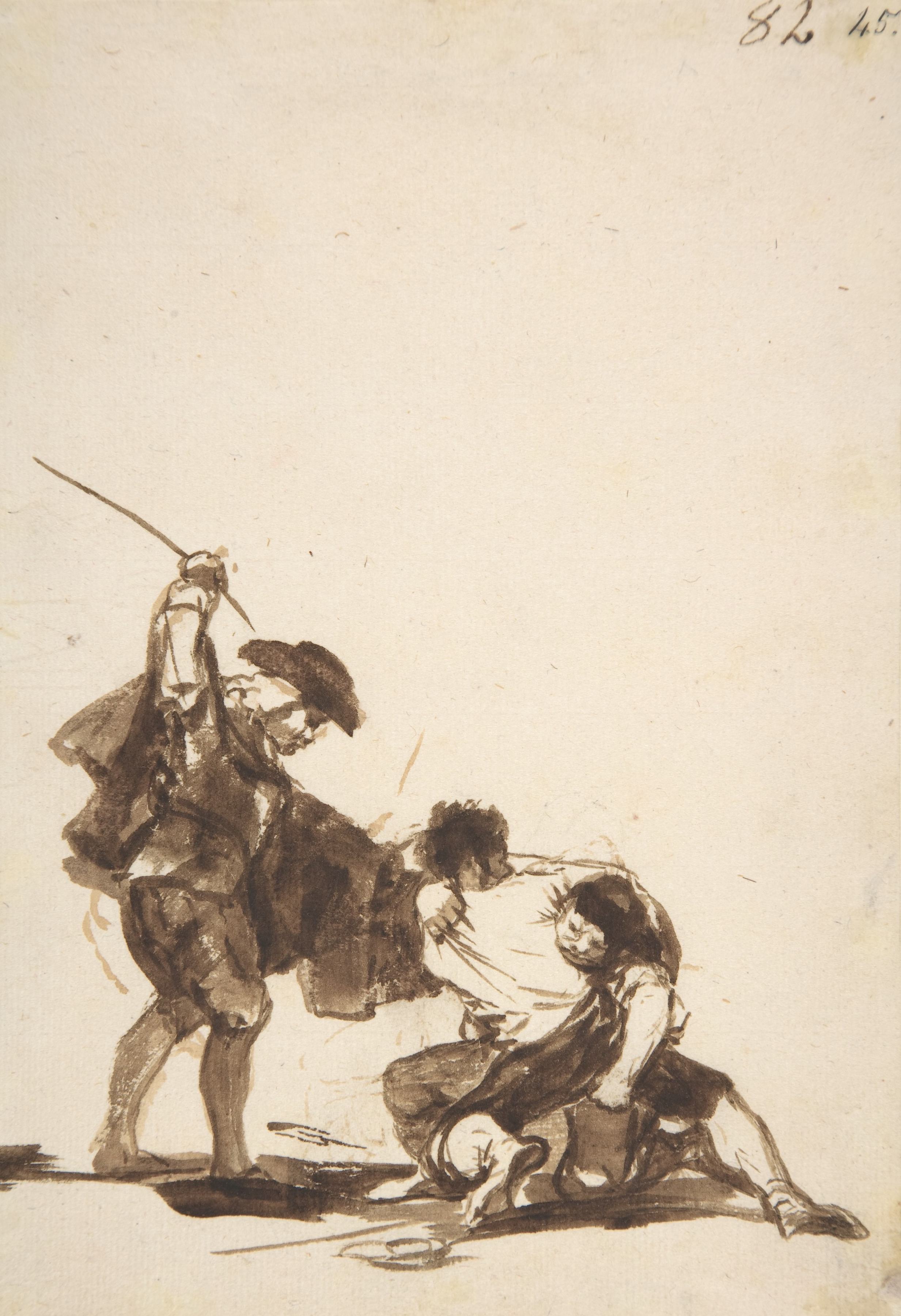 《一名男子举起鞭子制止了两个人物之间的打斗》（A man with a raised whip breaking up a fight between two figures）｜弗朗西斯科·戈雅 Francisco de Goya｜约. 1812–20