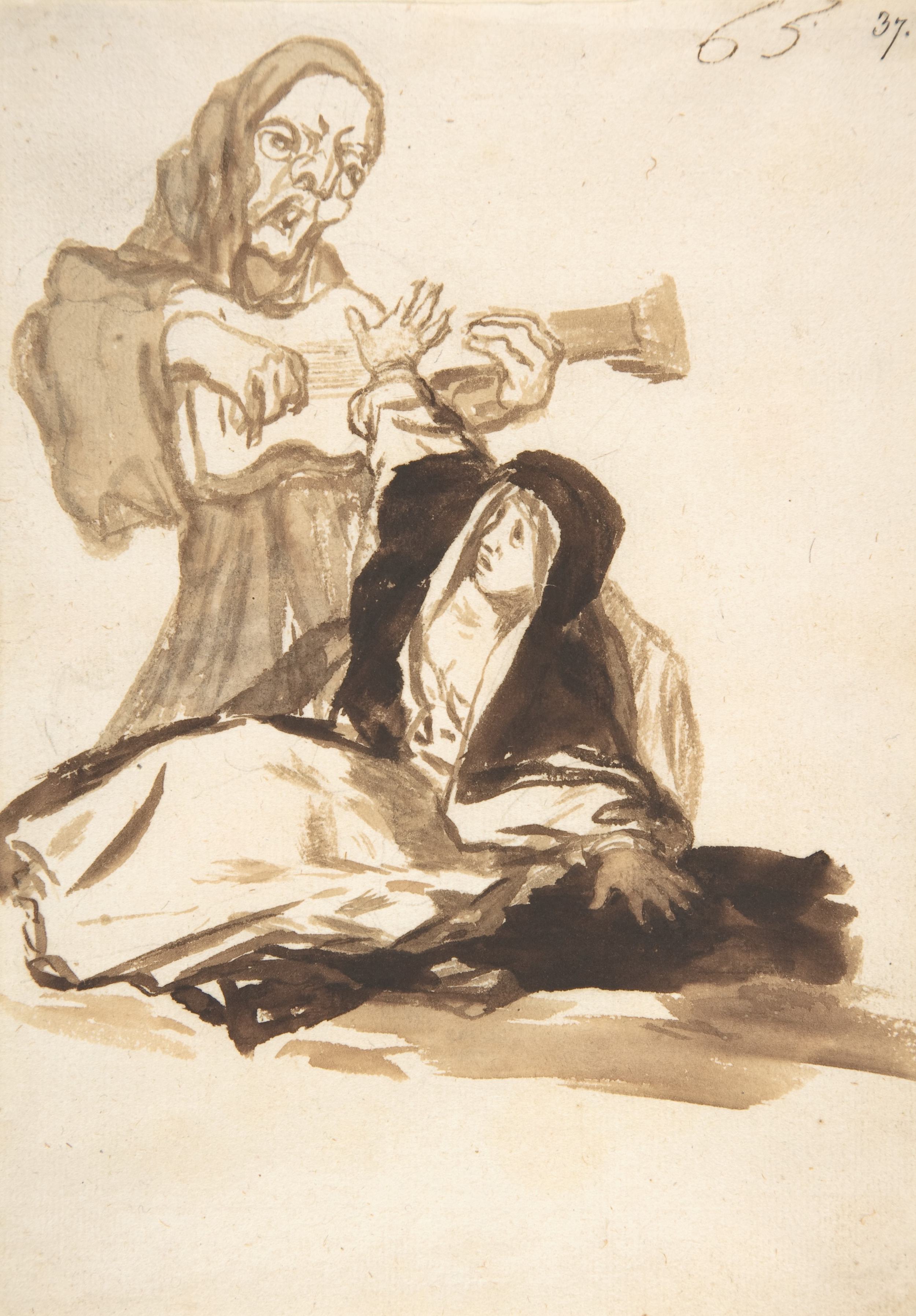 《修女被弹吉他的鬼魂吓坏了》（A nun frightened by a ghost playing a guitar）｜弗朗西斯科·戈雅 Francisco de Goya｜约. 1812–20