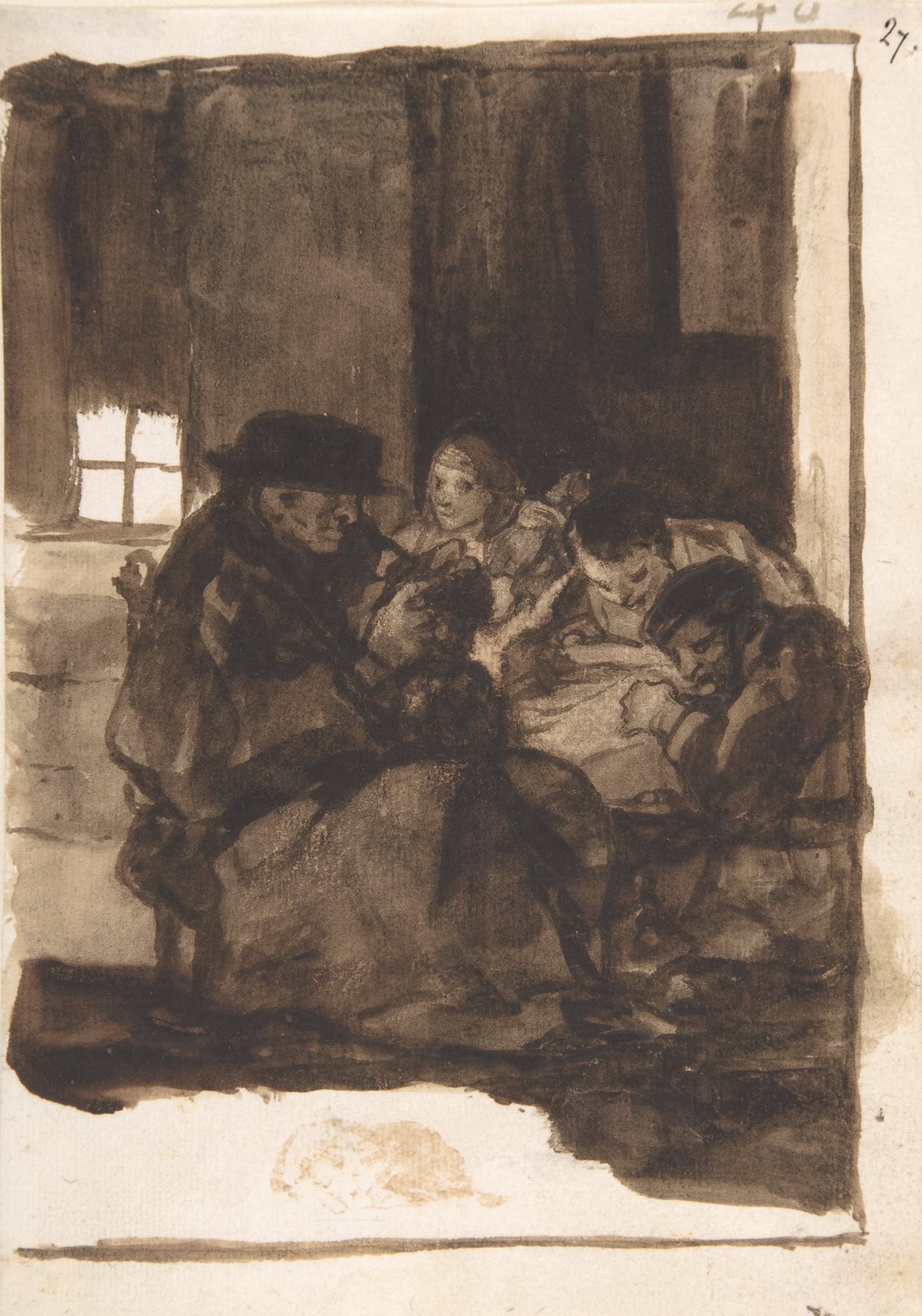 《一位老人在室内给一个男孩除虱，旁边还有三个人影》（An old man delousing a boy in an interior, accompanied by three figures）｜弗朗西斯科·戈雅 Francisco de Goya｜约. 1812–20
