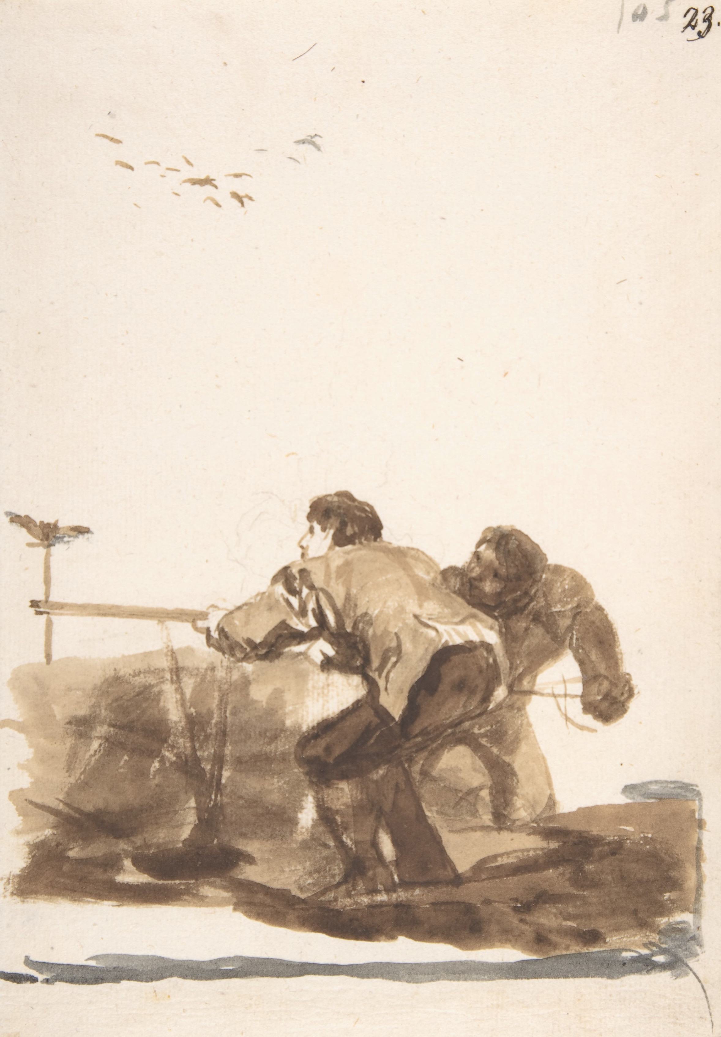《男子使用诱饵捕鸟》（Men hunting birds using a decoy）｜弗朗西斯科·戈雅 Francisco de Goya｜约. 1812–20