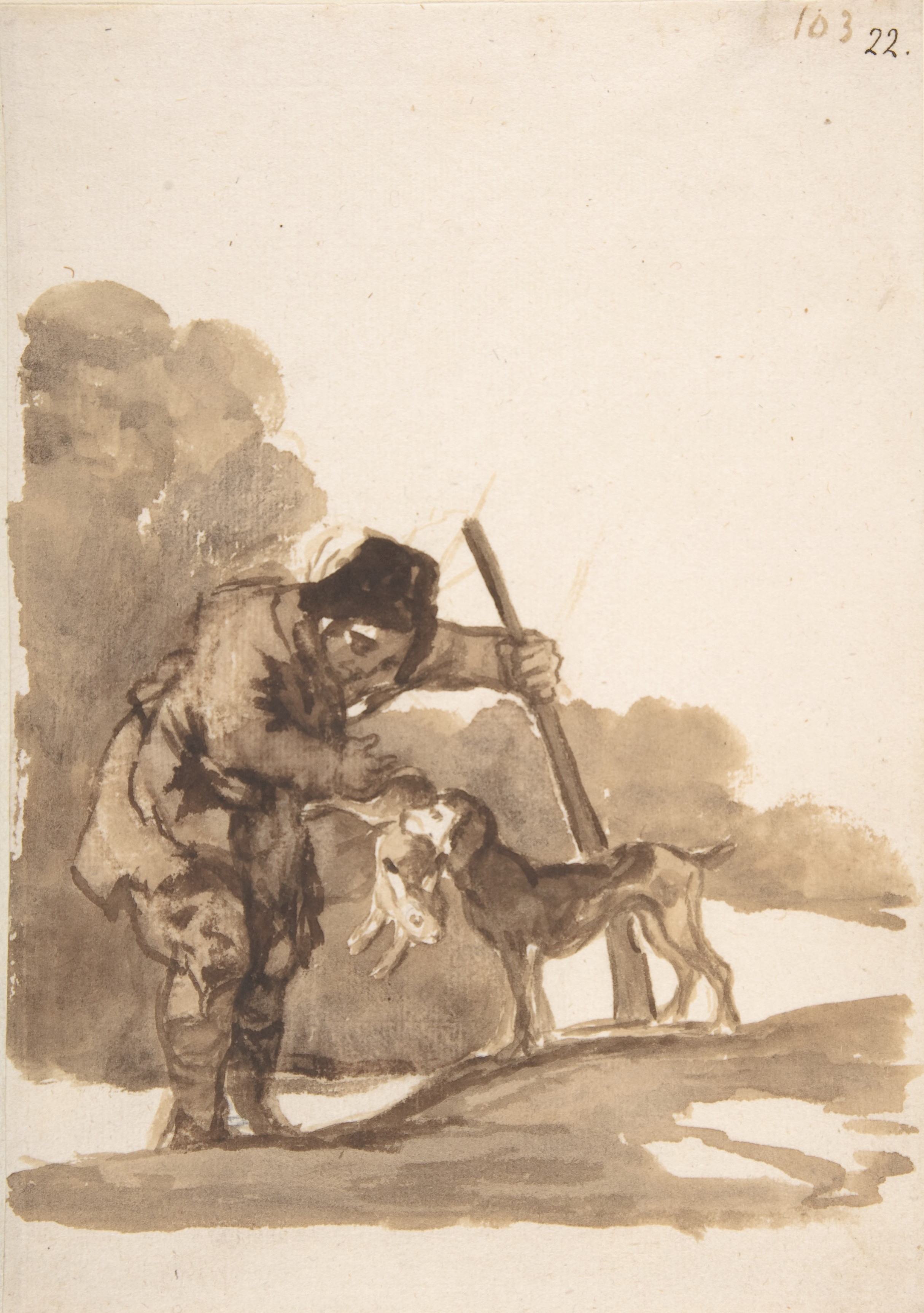 《兔子猎人与猎犬》（Rabbit hunter with a Retriever）｜弗朗西斯科·戈雅 Francisco de Goya｜约. 1812–20