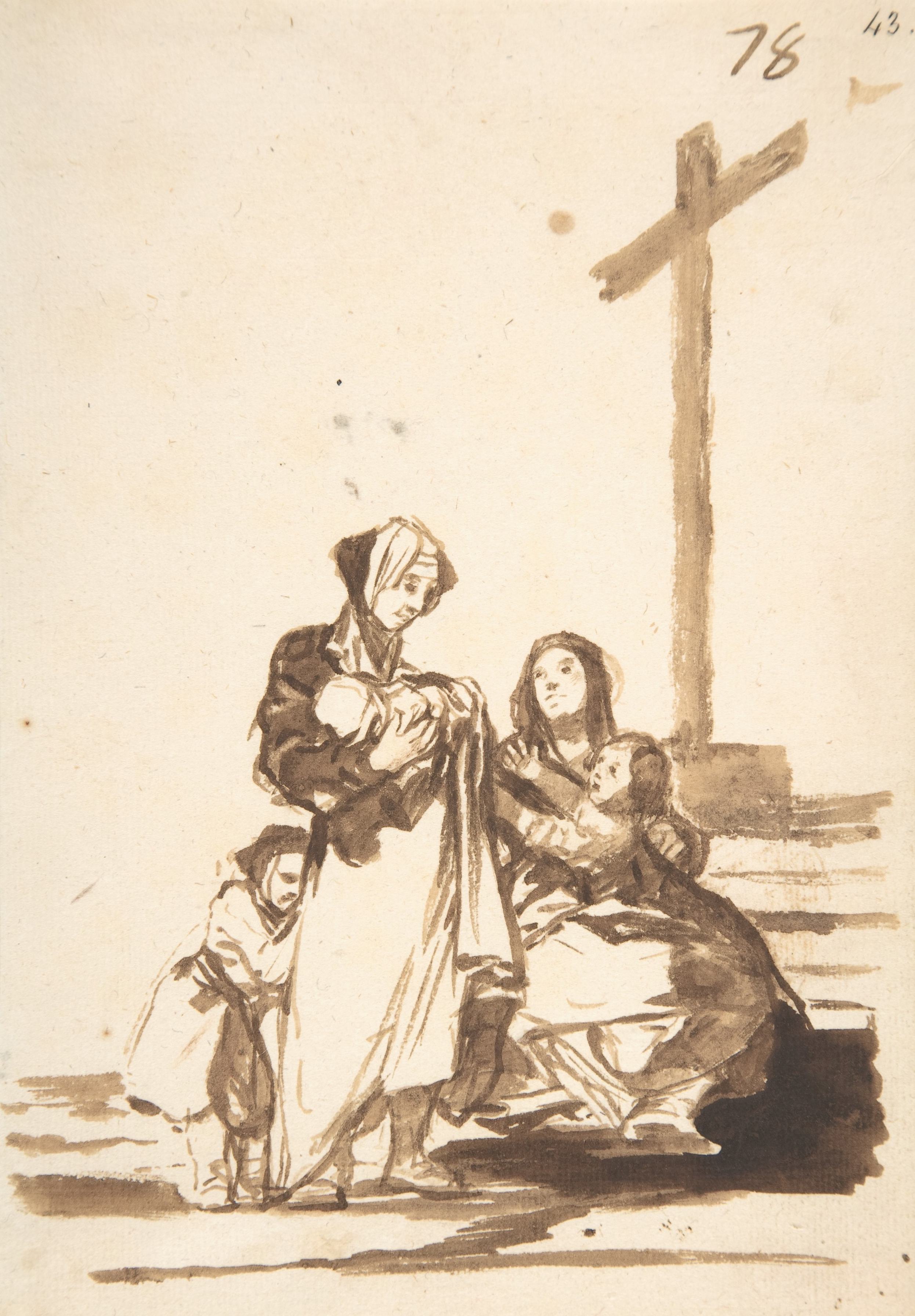 《十字架附近的妇女和儿童》（Women and children near a cross）｜弗朗西斯科·戈雅 Francisco de Goya｜约. 1812–20